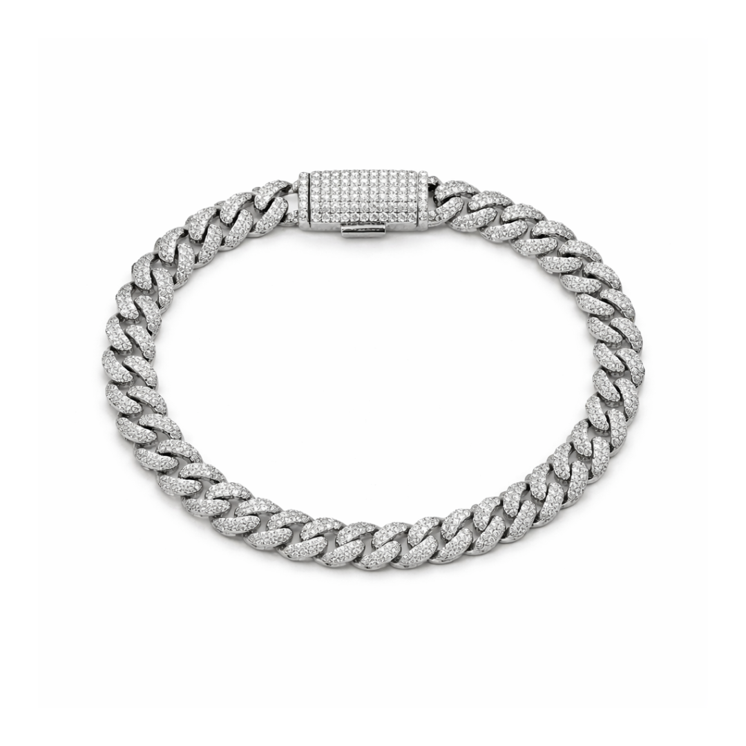 7mm Silver Moissanite Cuban Link Bracelet