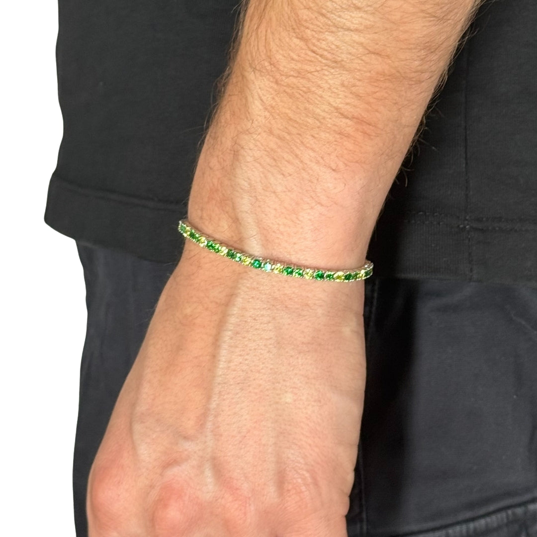 3mm Silver Zircon Tennis Bracelet Green Radiant