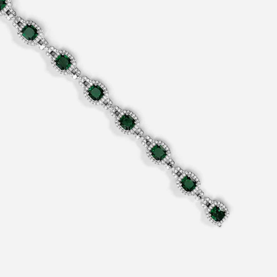 7mm Green Emerald & Zircon Silver Bracelet
