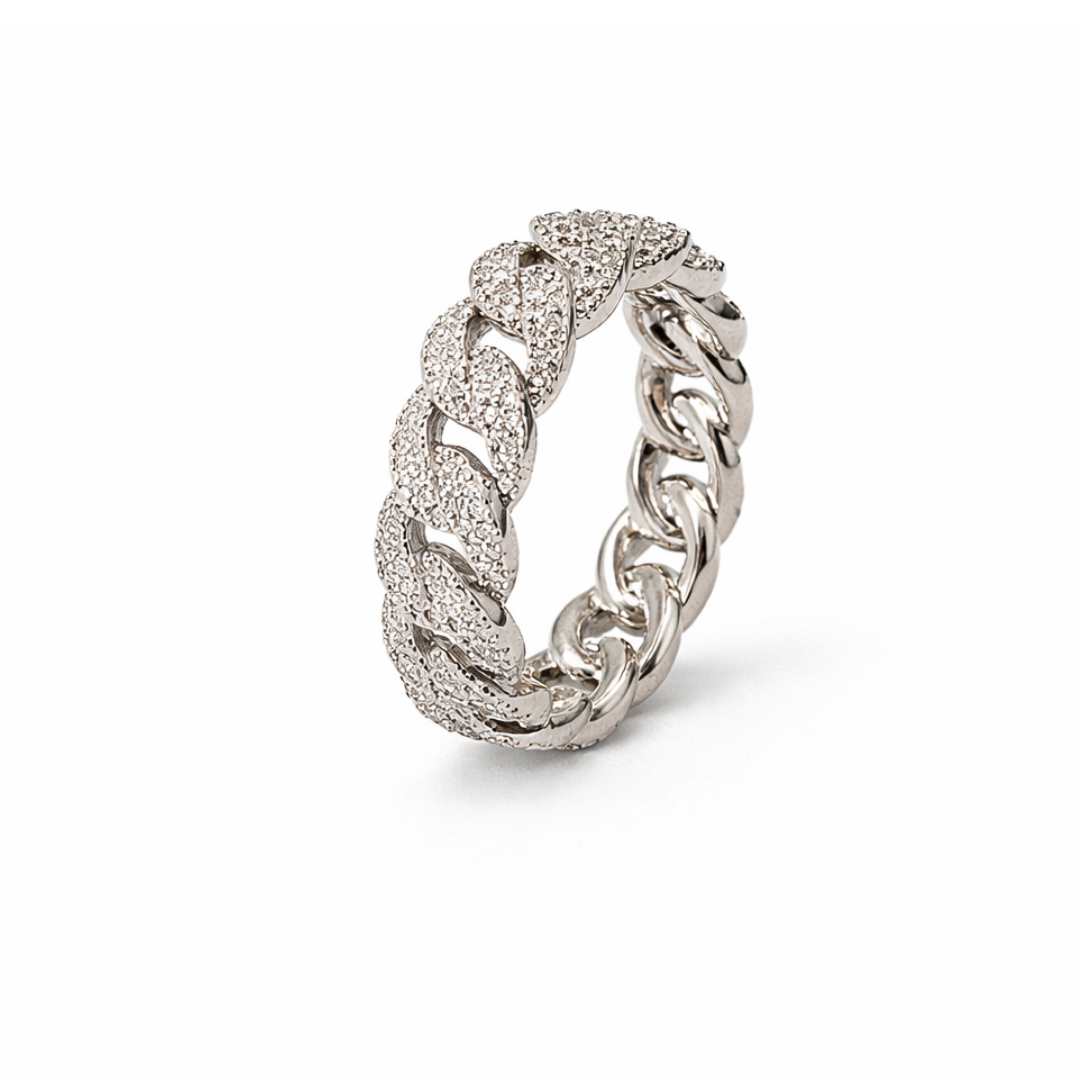 Cuban Link Silver Moissanite Ring