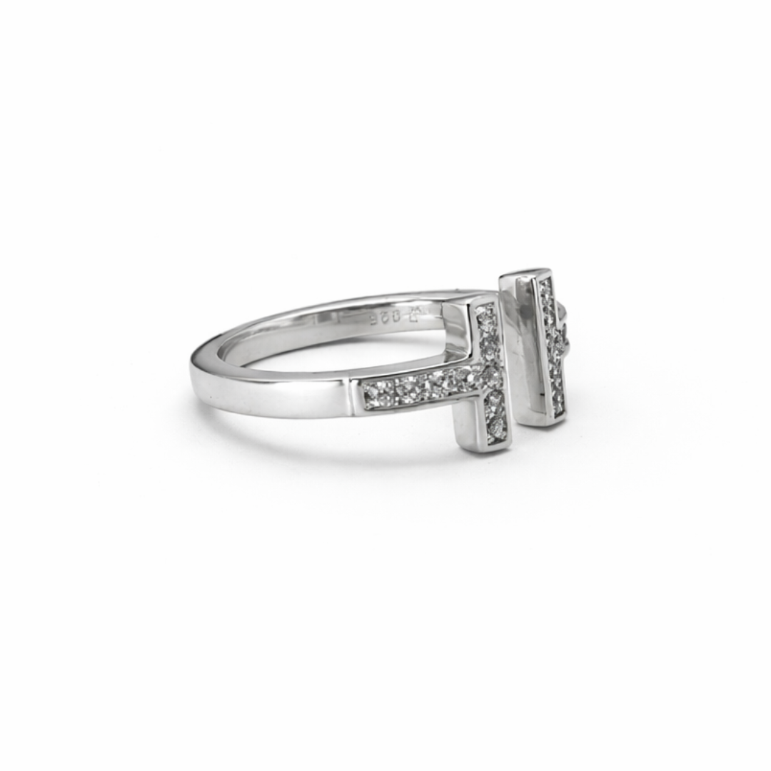 Silver Zircon T Ring