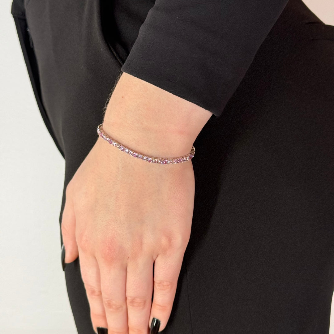3mm Silver Zircon Tennis Bracelet Pink Radiant