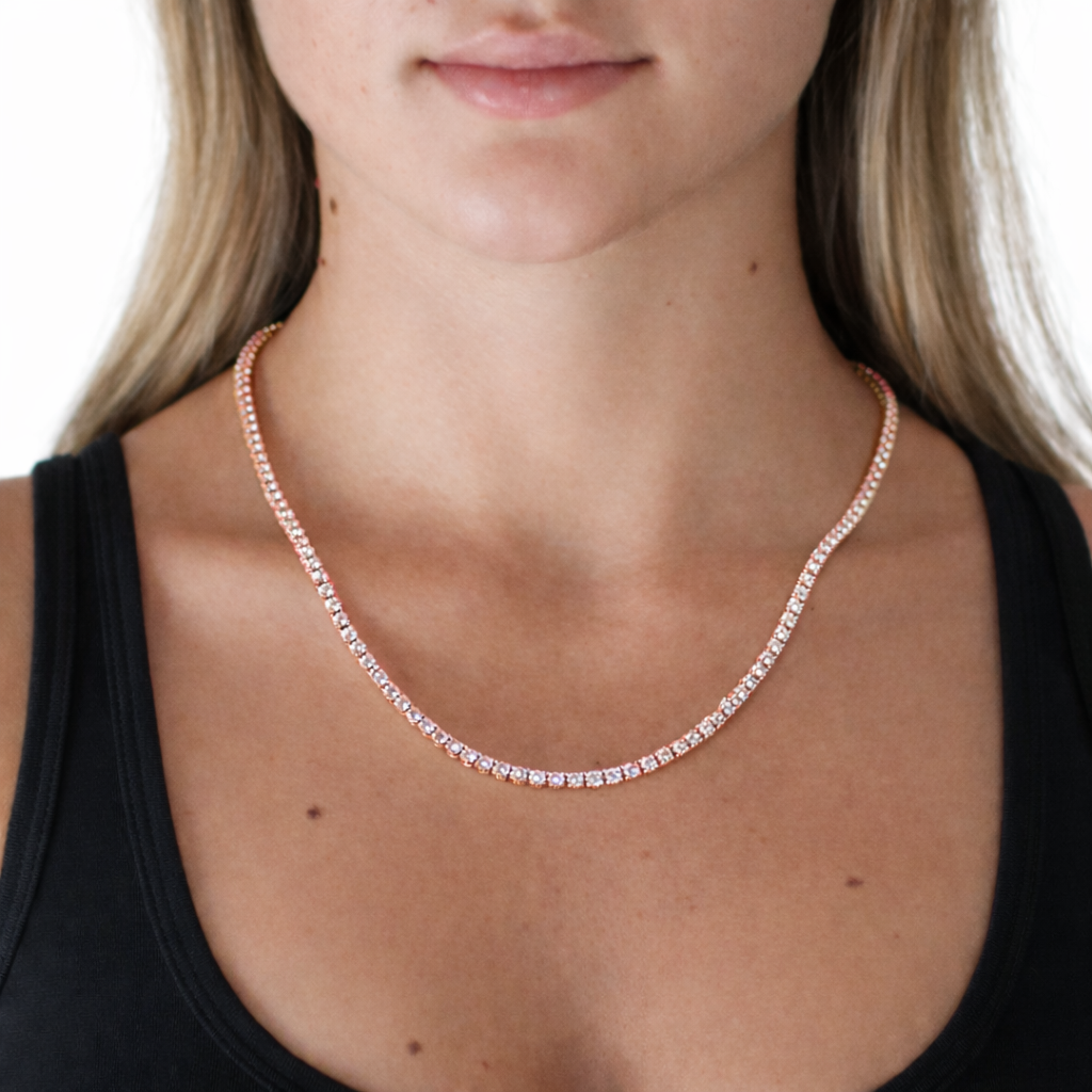 3mm Silver Moissanite Tennis Chain 18K Rose Gold Vermeil
