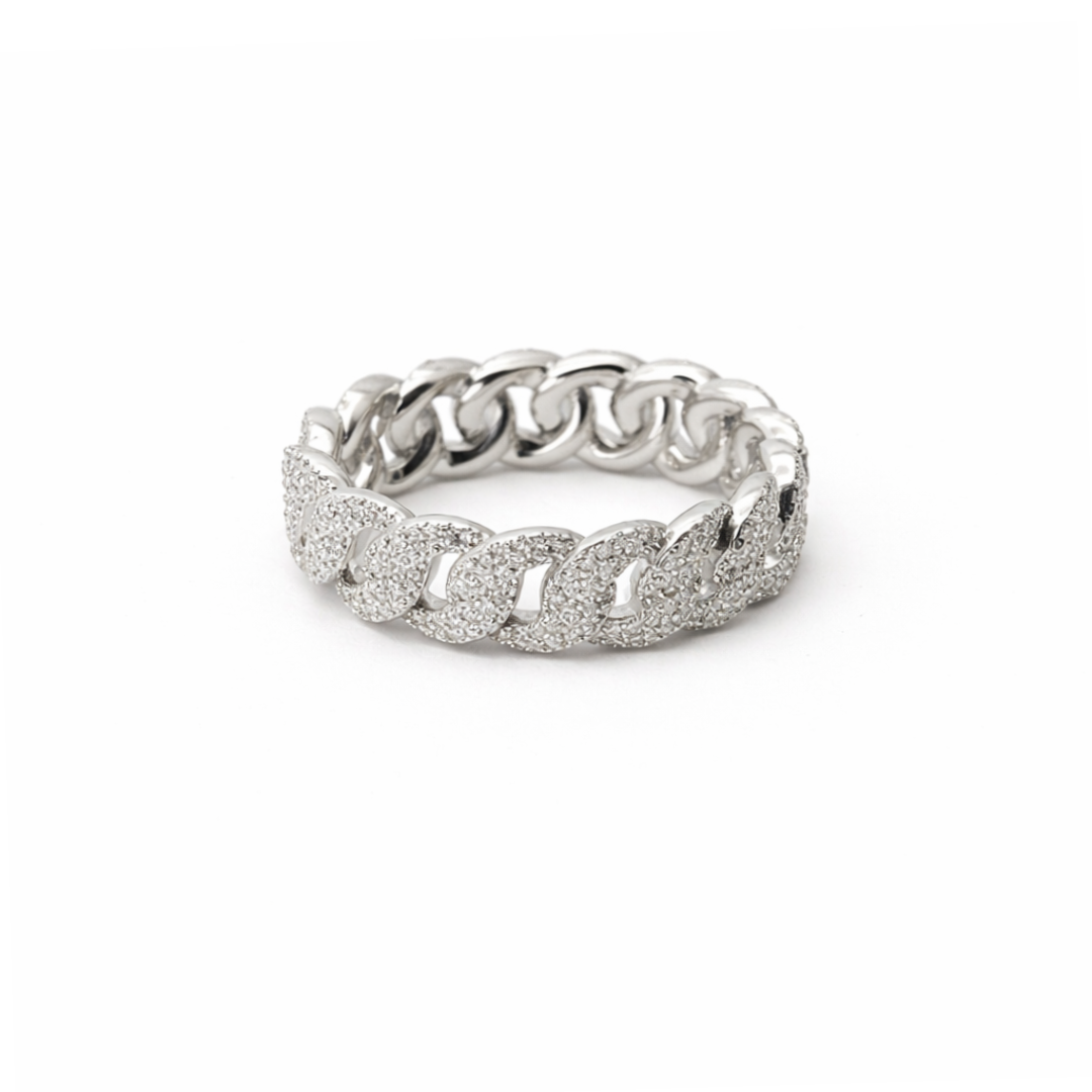 Cuban Link Silver Moissanite Ring