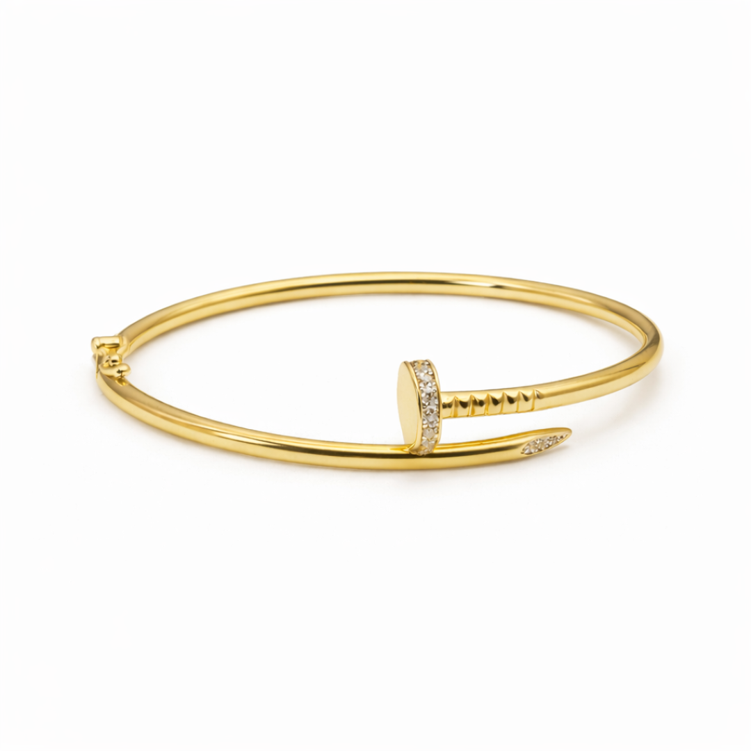 Silver Zircon Nail Bracelet 18K Yellow Gold Vermeil