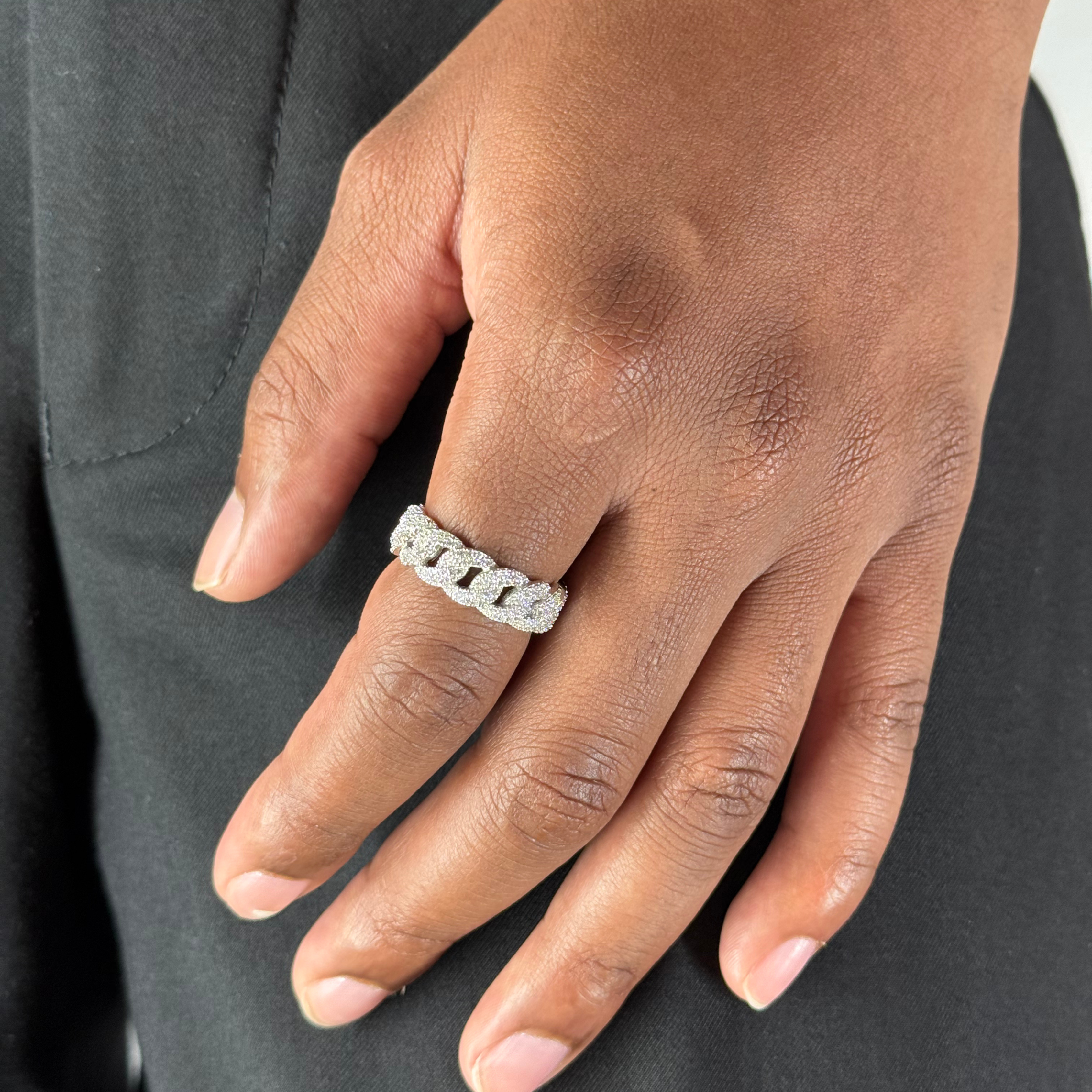 Cuban Link Silver Moissanite Ring