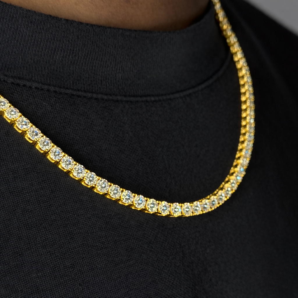 4mm Silver Moissanite Tennis Chain 18K Yellow Gold Vermeil