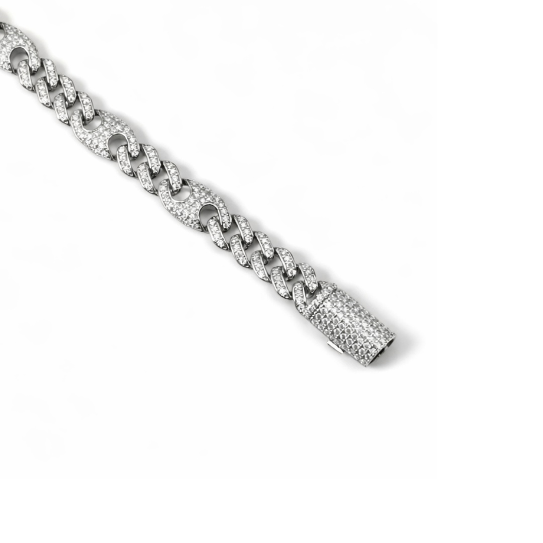 10mm Silver Moissanite Cuban Grain Link Bracelet