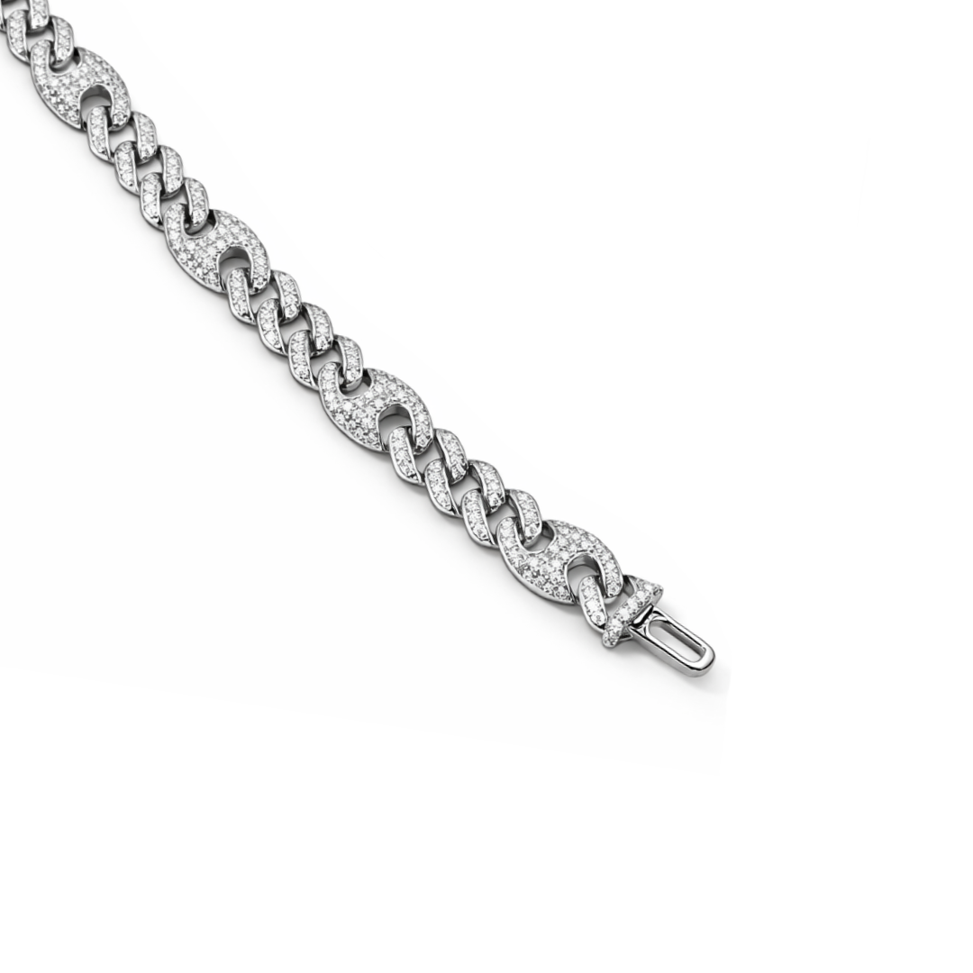 10mm Silver Moissanite Cuban Grain Link Bracelet