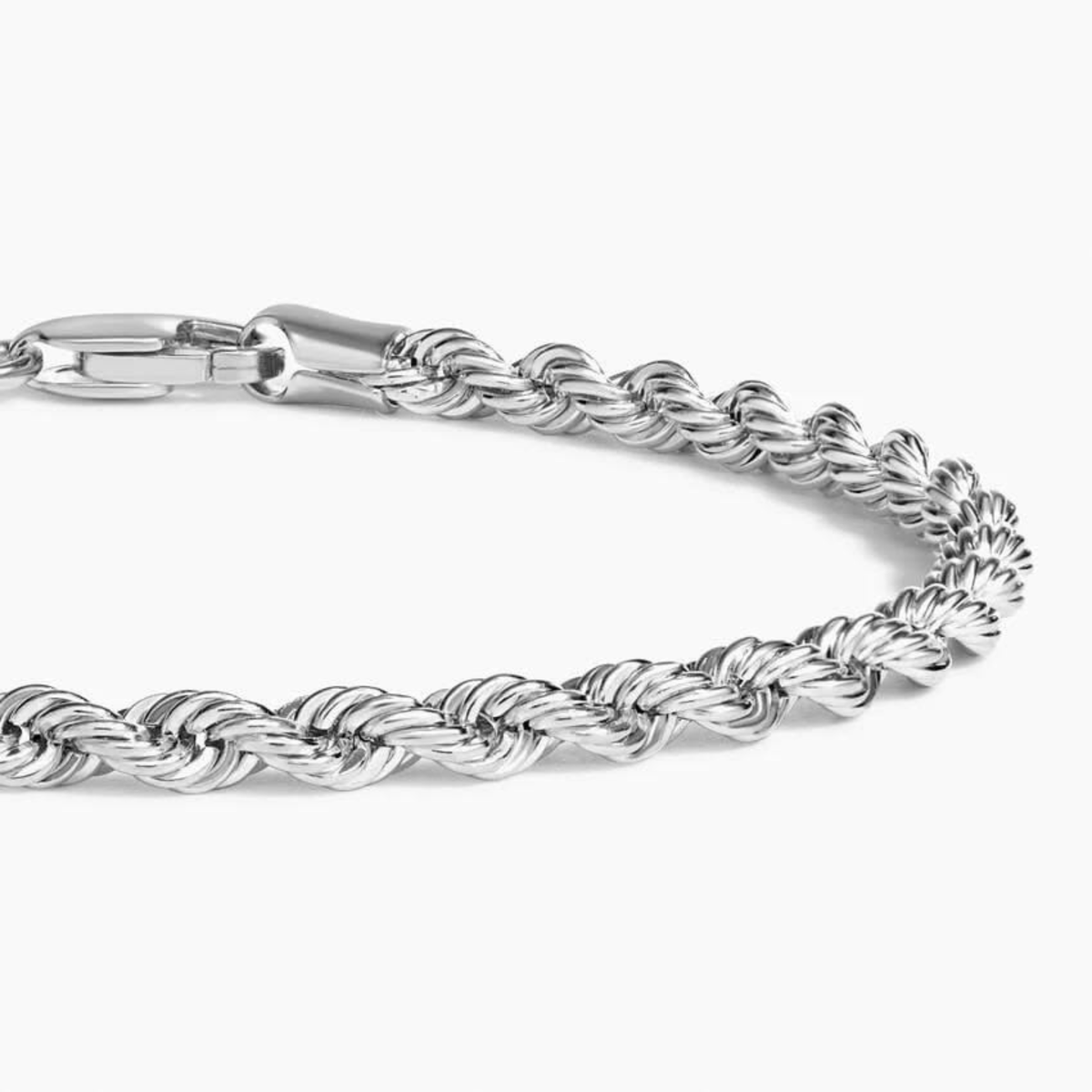 4mm Silver Rope Bracelet Rhodium Plated