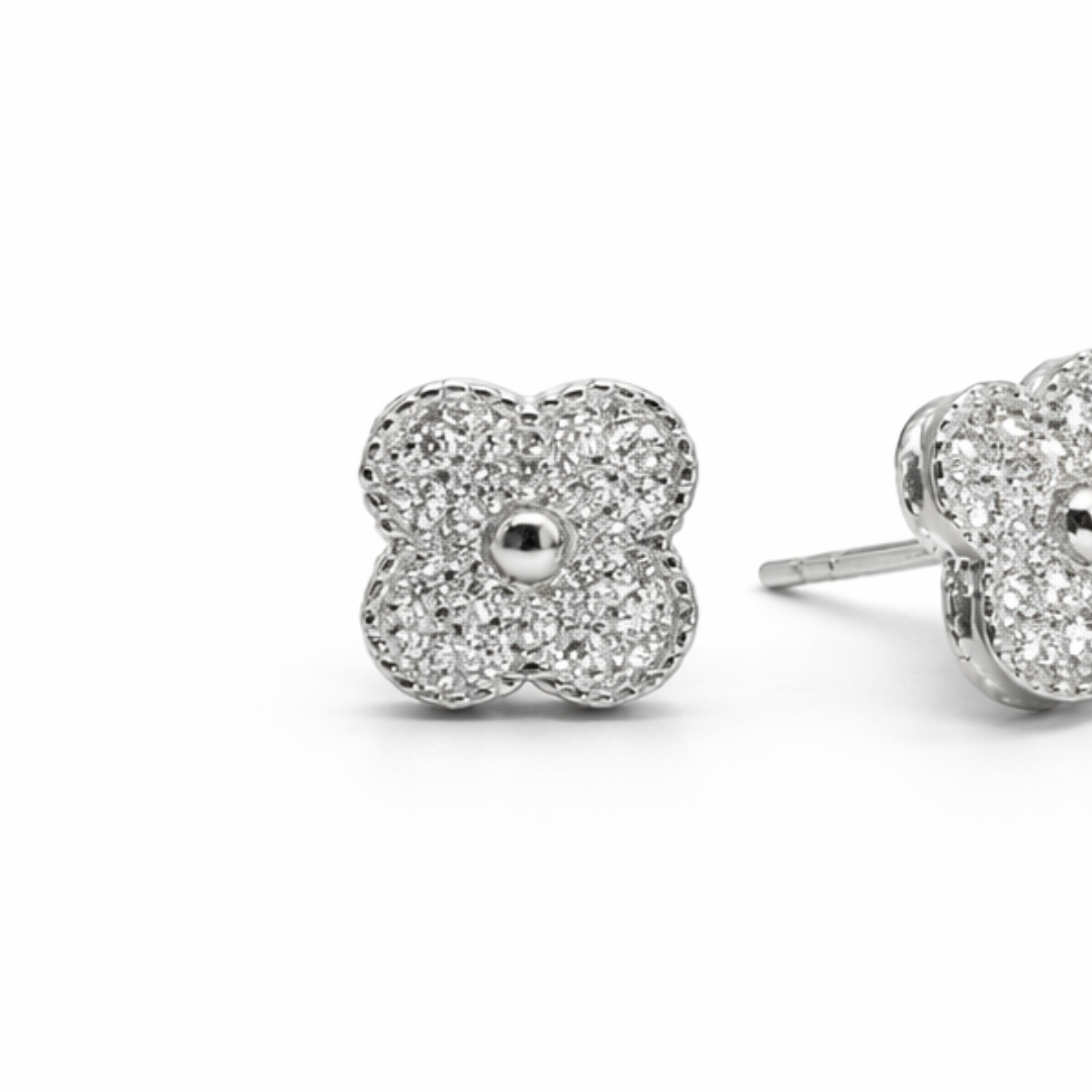 Silver Clover Moissanite Earrings