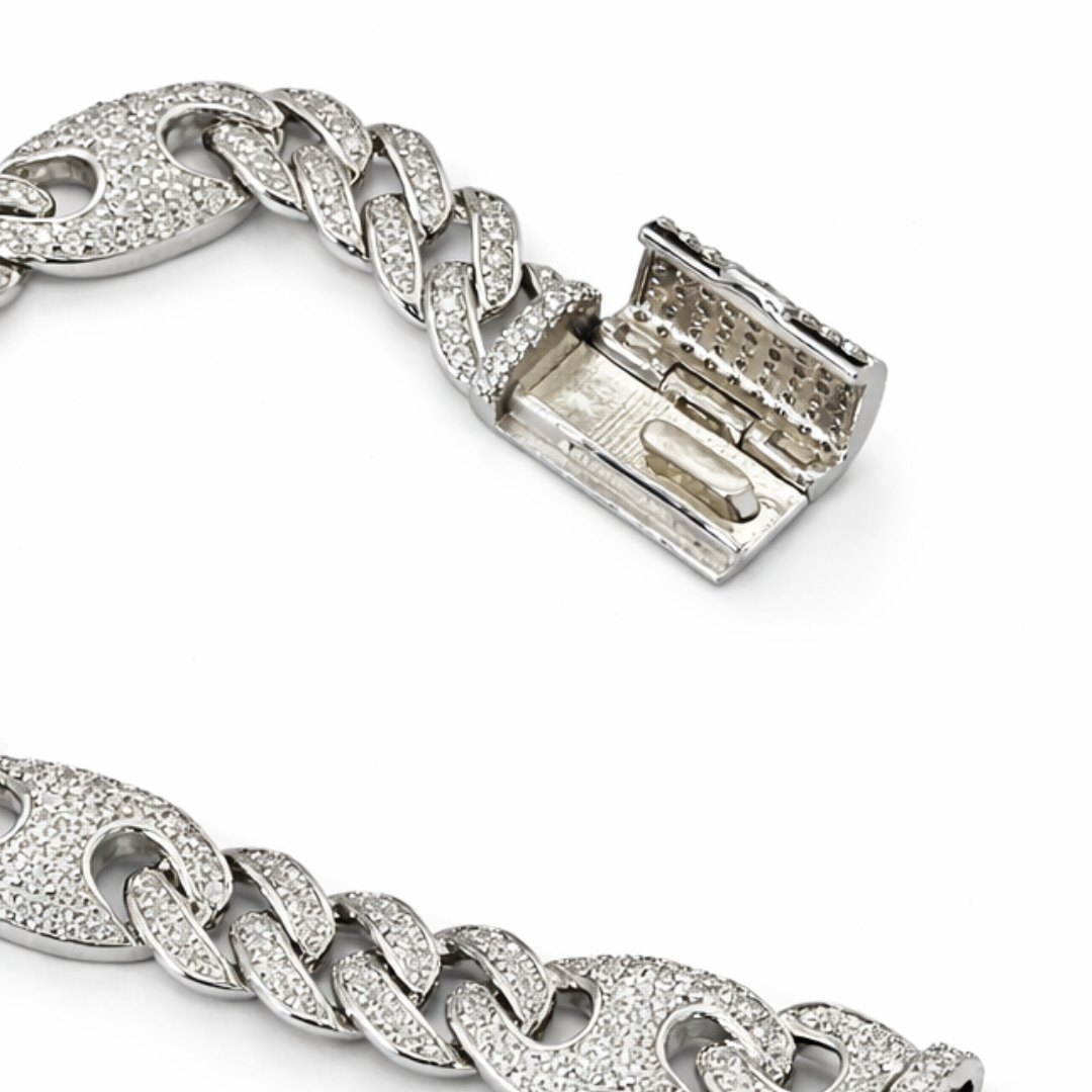 10mm Silver Moissanite Cuban Grain Link Bracelet