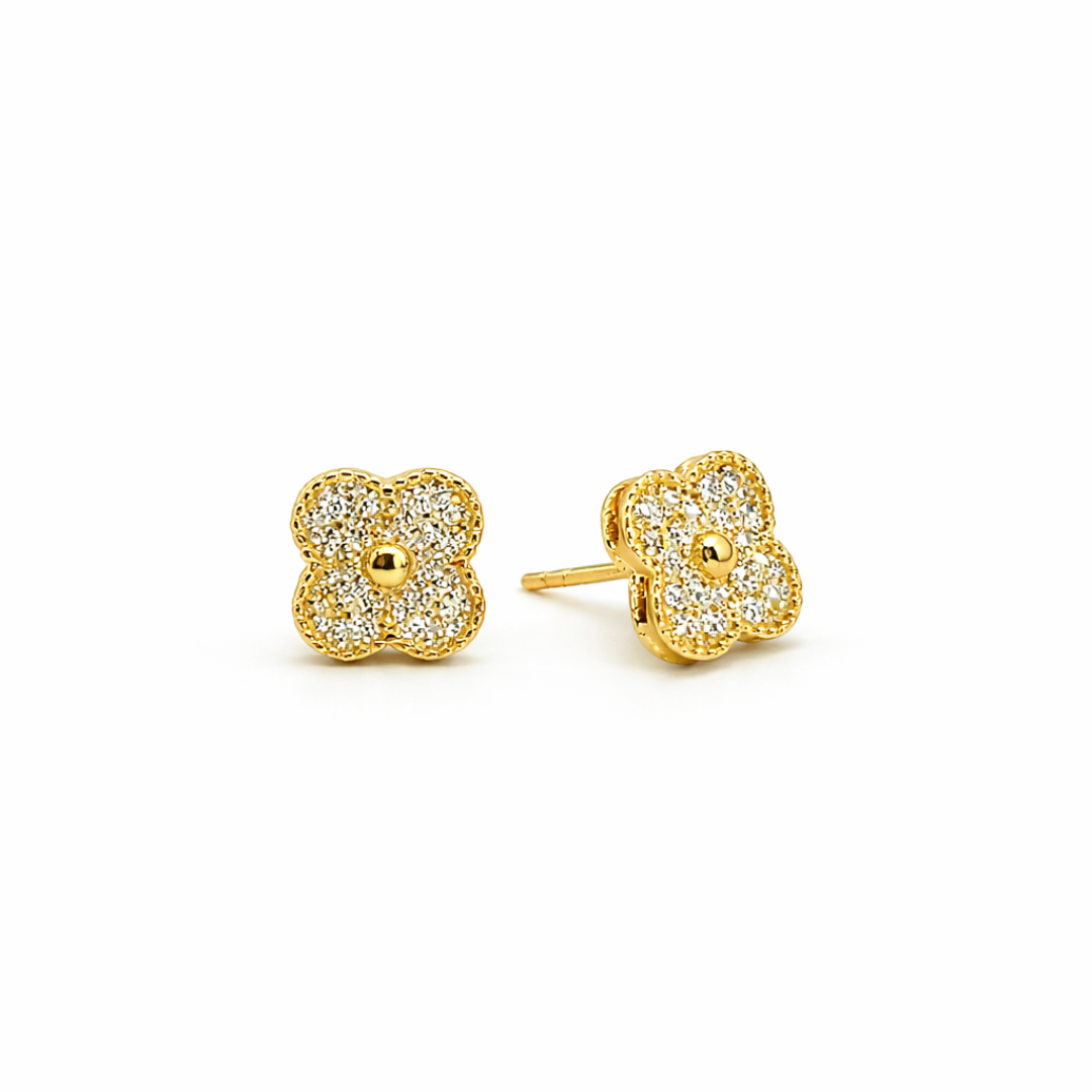 Silver Clover Moissanite Earrings 18K Yellow Gold Vermeil
