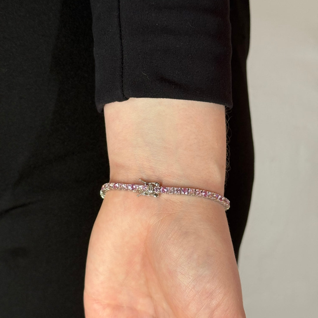 3mm Silver Zircon Tennis Bracelet Pink Radiant