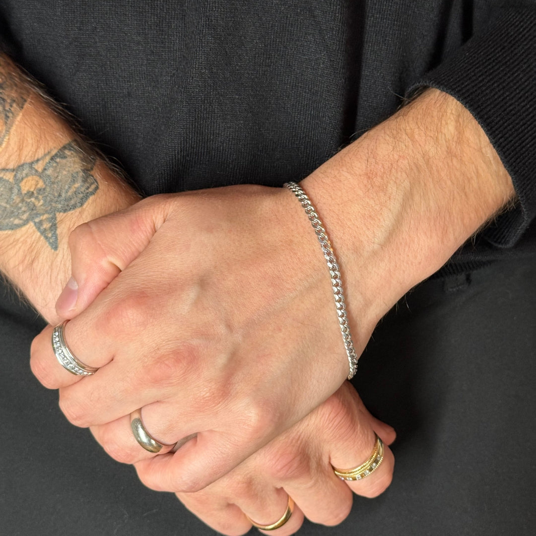 4mm Silver Cuban Bracelet Rhodium Plated