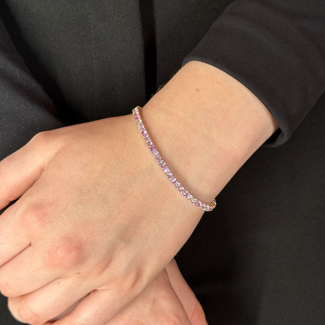 3mm Silver Zircon Tennis Bracelet Pink Radiant
