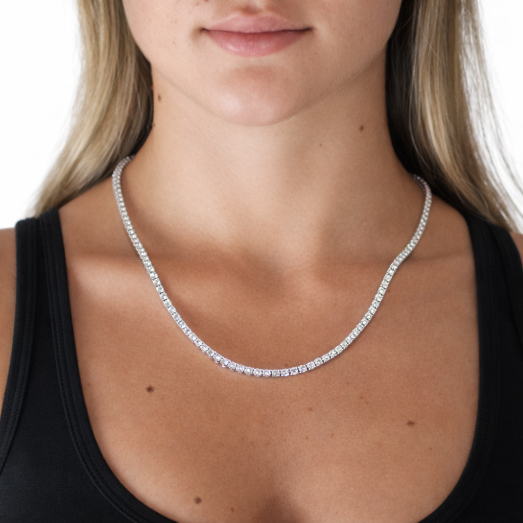 3mm Silver Moissanite Tennis Chain + 3mm Silver Moissanite Tennis Bracelet