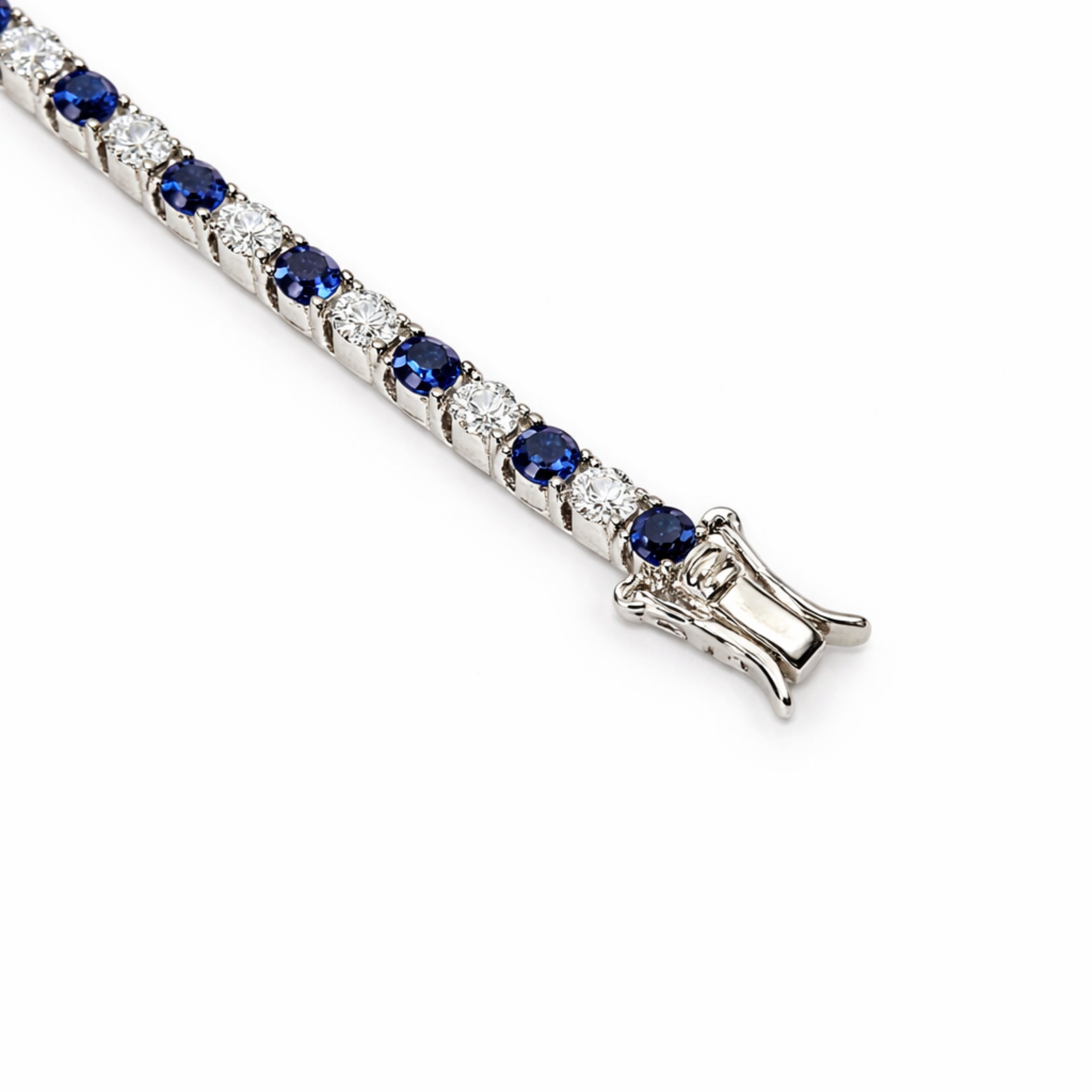 3mm Silver Zircon Blue & White Tennis Bracelet + Silver Eternity Blue & White Zircon Ring