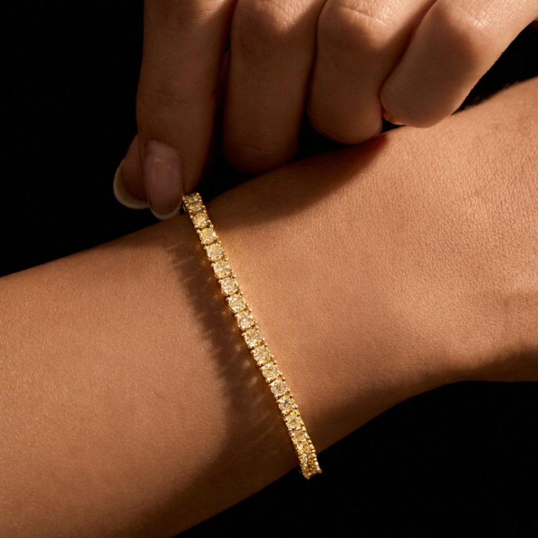 3mm Silver Moissanite Tennis Bracelet 18K Yellow Gold Vermeil