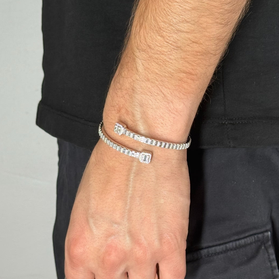 Moissanite Baguette Bangle Bracelet Rhodium Plated