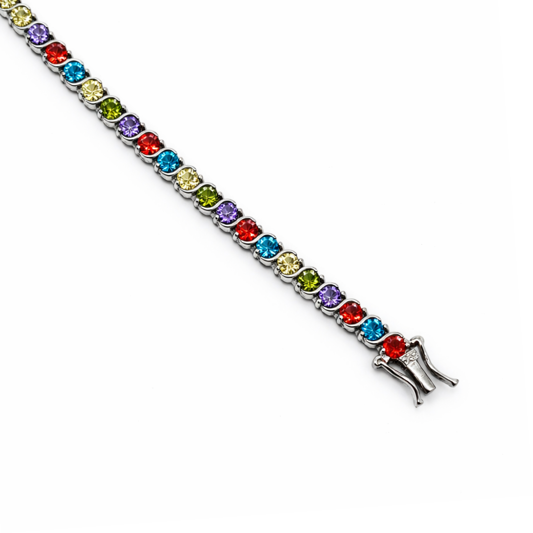 4mm Silver Zircon Tennis Bracelet Multi Colored