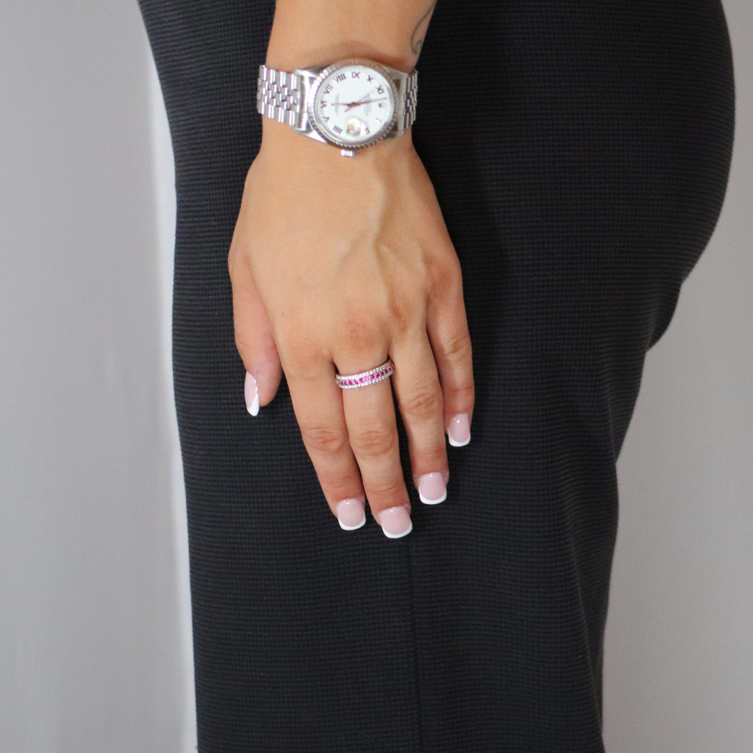 Eternity Moissanite Pink Lab Ruby Ring