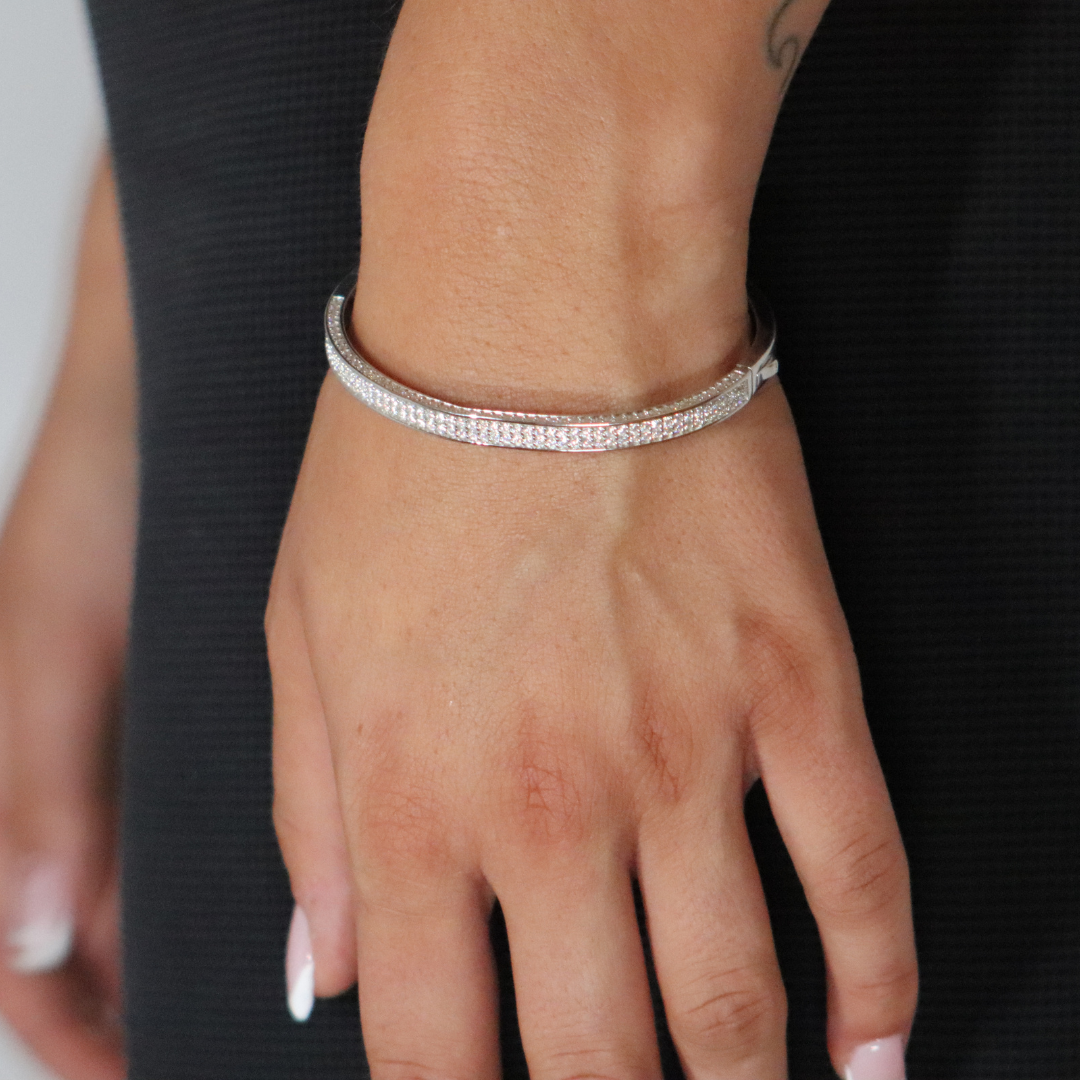 4.75mm Moissanite Double Row bangle Rhodium Plated