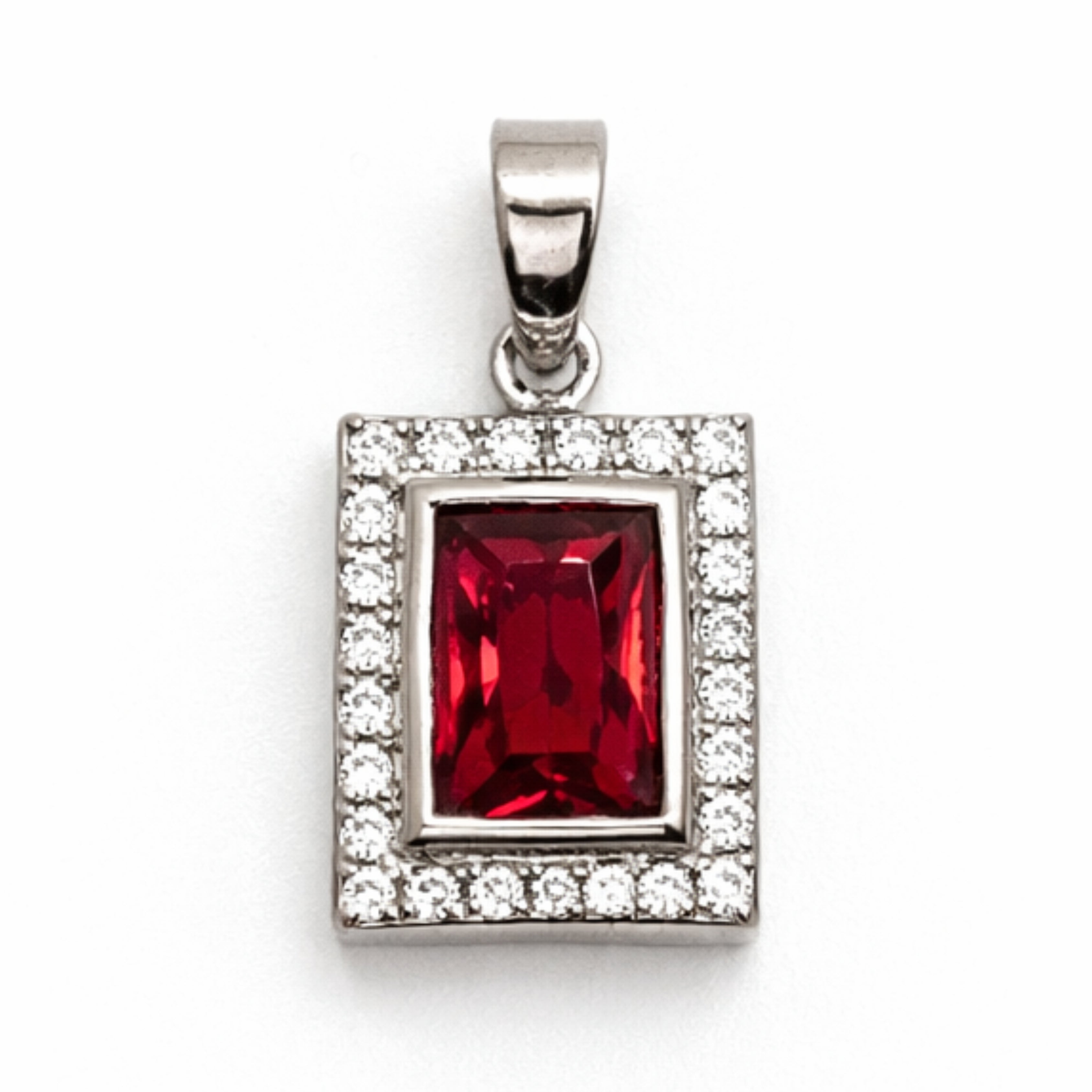 Silver Ruby & Zircon Rectangle Pendant