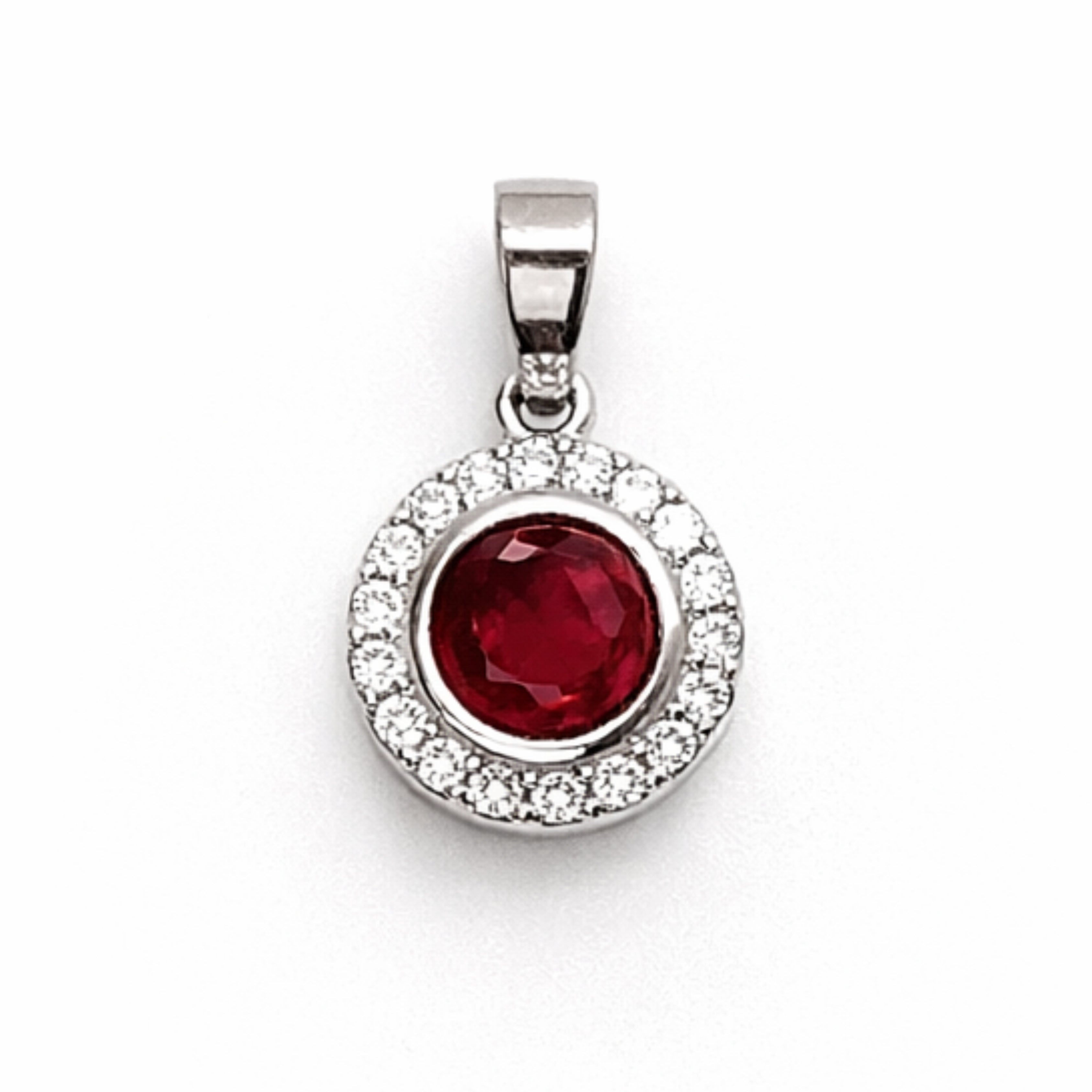 Silver Ruby & Zircon Round Pendant