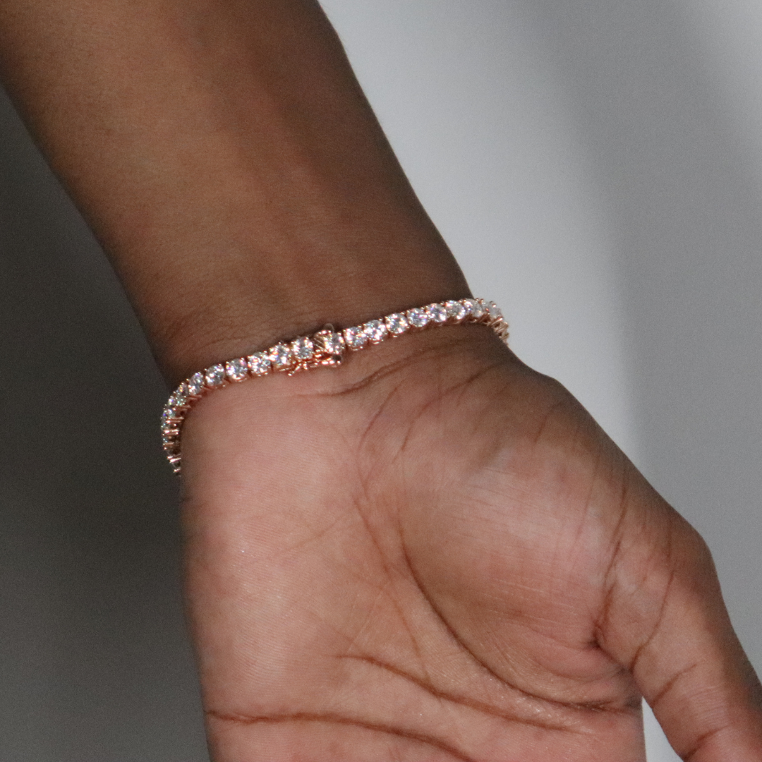 4mm Silver Moissanite Tennis Bracelet 18K Rose Gold Vermeil