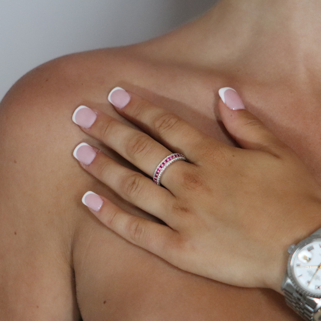 Eternity Moissanite Pink Lab Ruby Ring