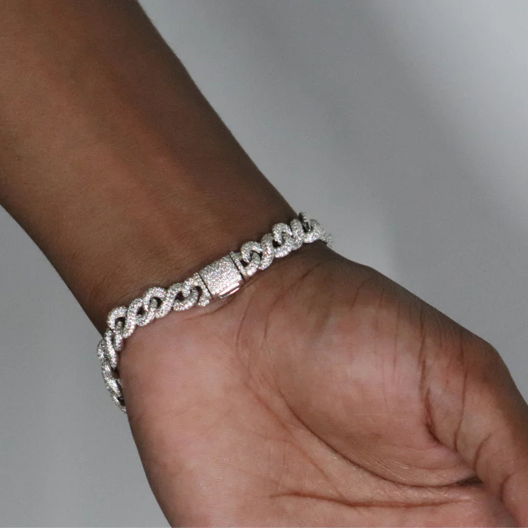 8mm Moissanite Infinity Link Bracelet Rhodium Plated