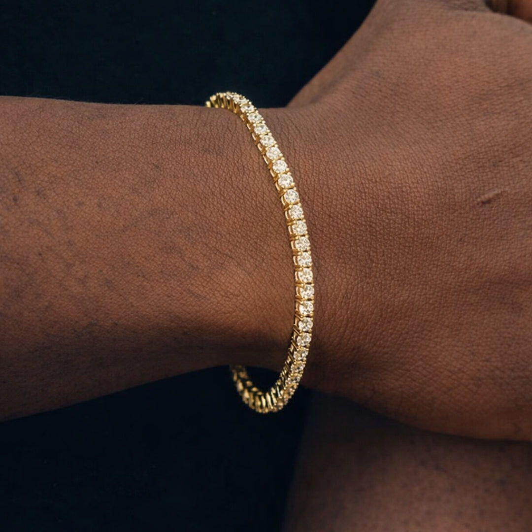 3mm Silver Moissanite Tennis Chain 18K Yellow Gold Vermeil + 3mm Silver Moissanite Tennis Bracelet 18K Yellow Gold Vermeil