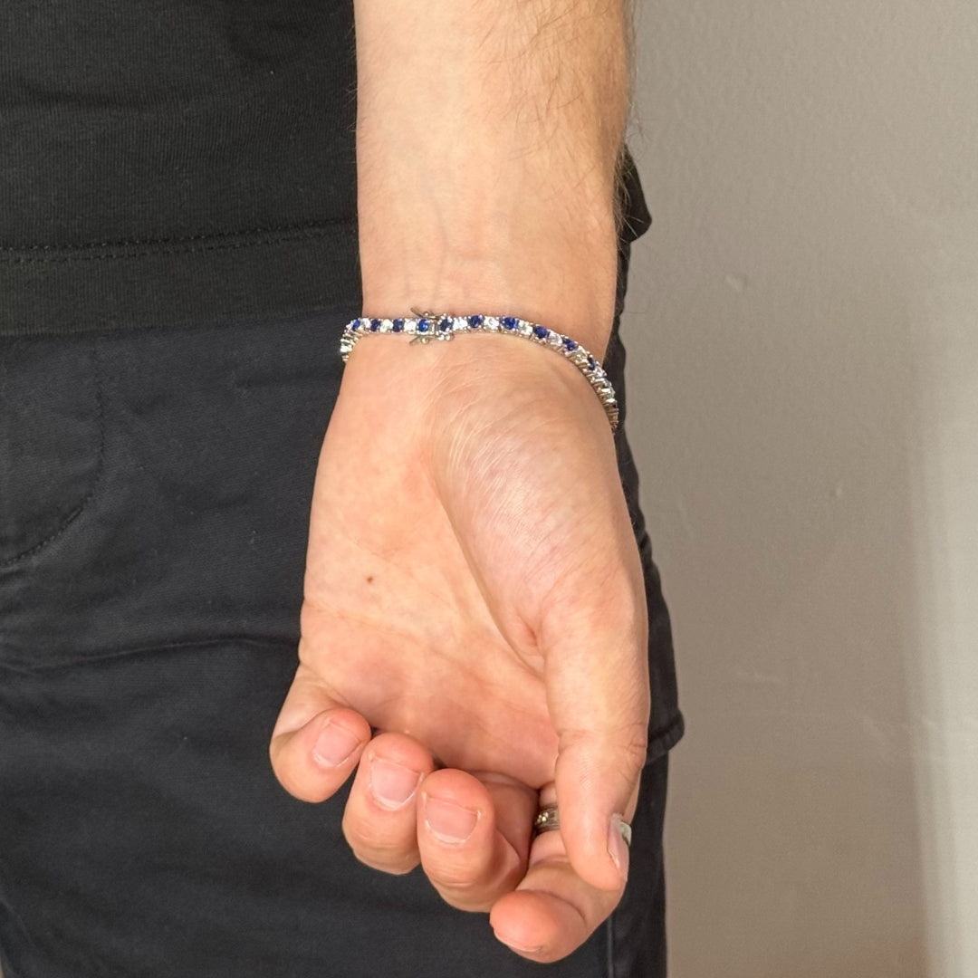 3mm Zircon Tennis Bracelet Blue & White Rhodium Plated