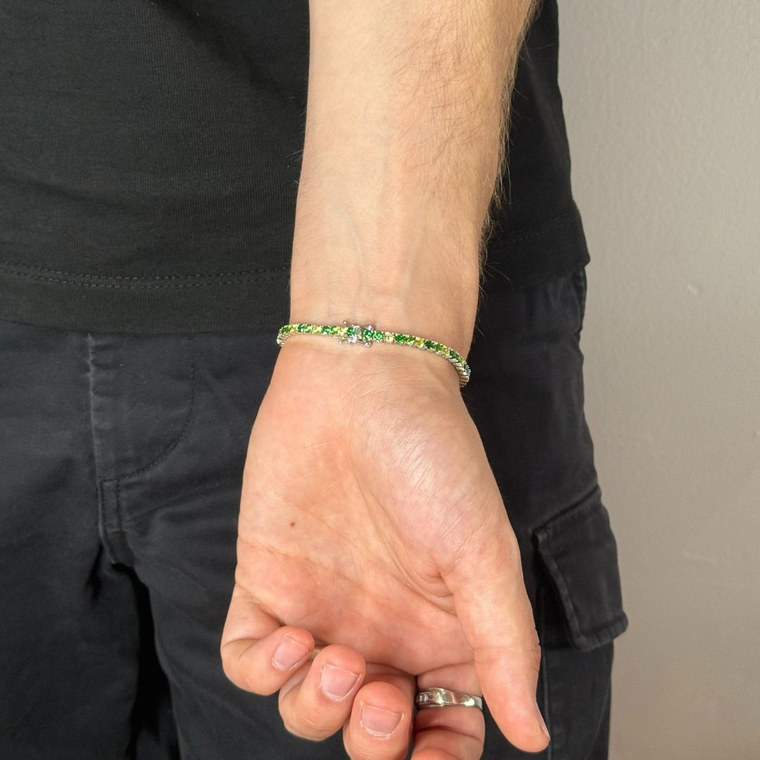 3mm Silver Zircon Tennis Bracelet Green Radiant