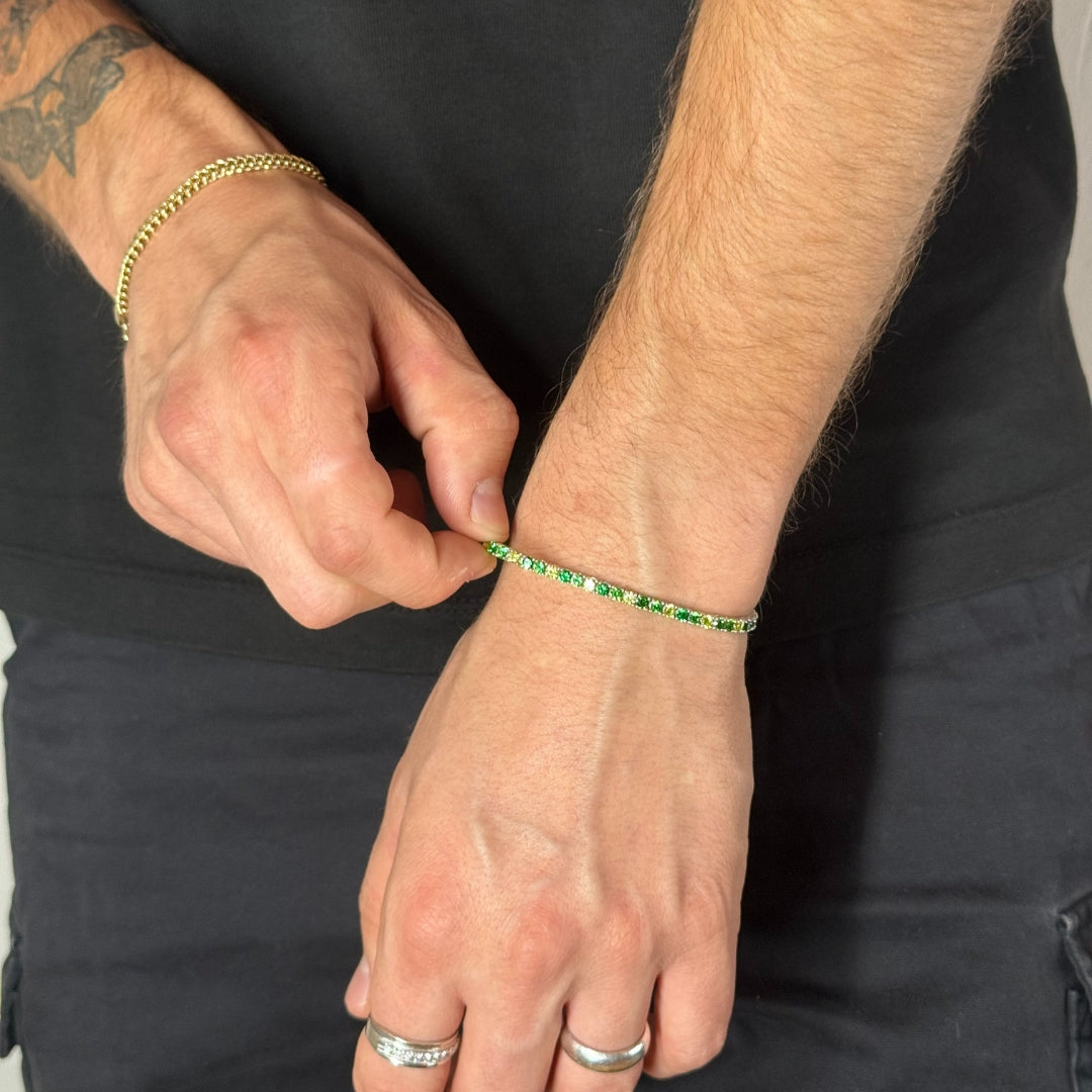 3mm Silver Zircon Tennis Bracelet Green Radiant