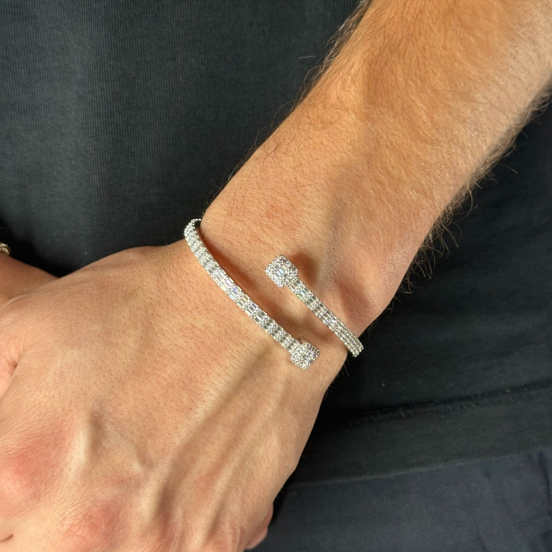 Moissanite Baguette Bangle Bracelet Rhodium Plated