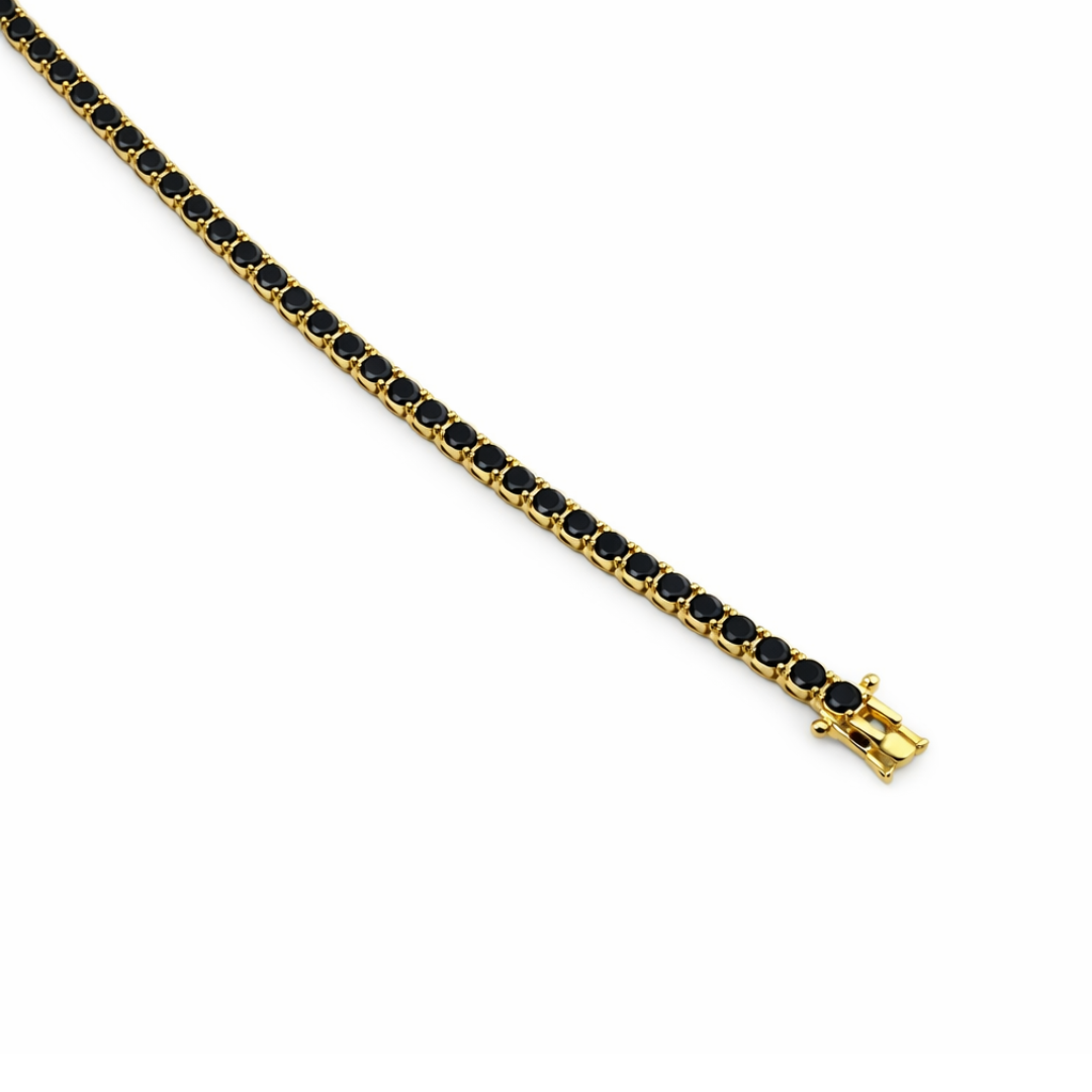 3mm Black Zircon Silver Tennis Bracelet 18K Yellow Gold Vermeil