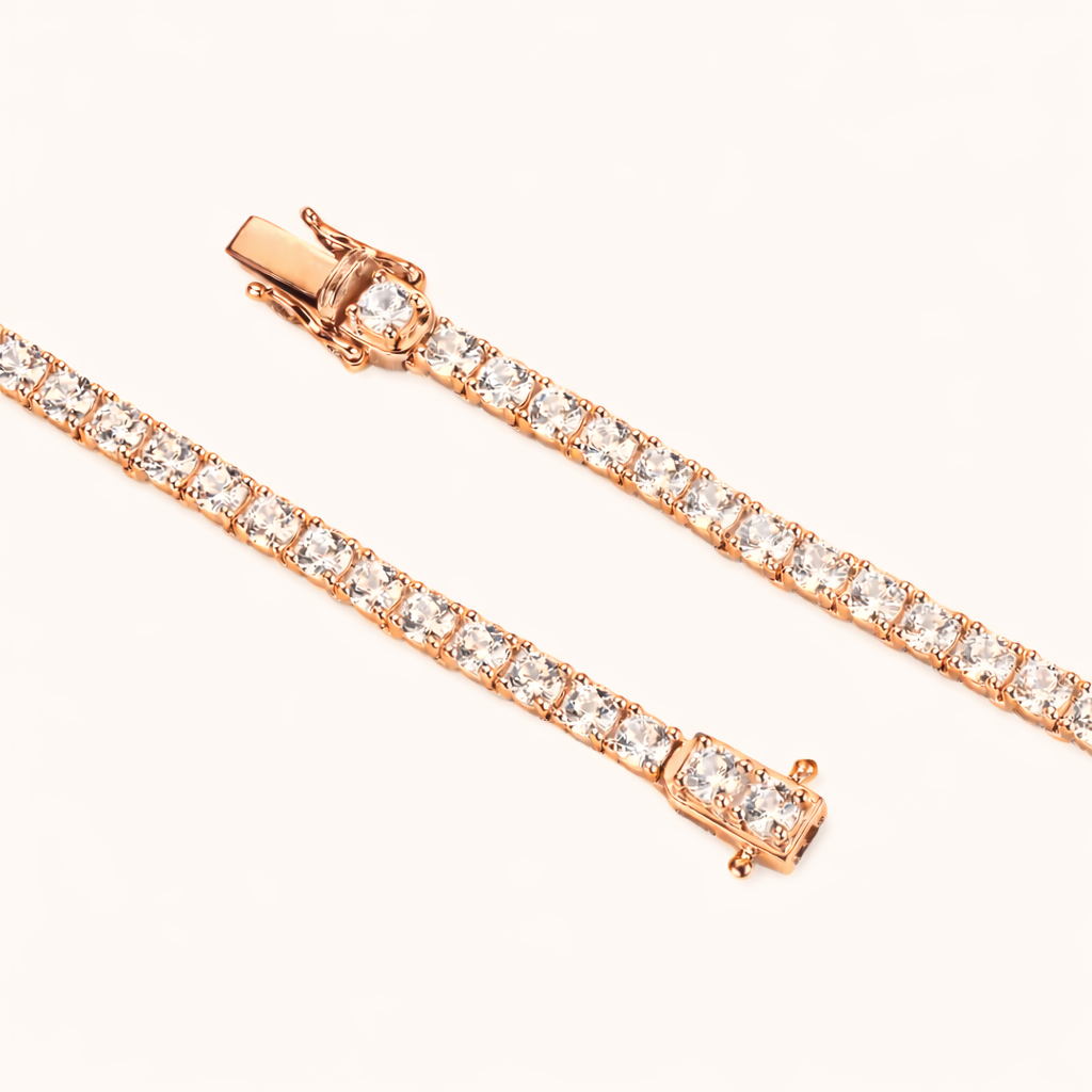 3mm Silver Moissanite Tennis Chain 18K Rose Gold Vermeil