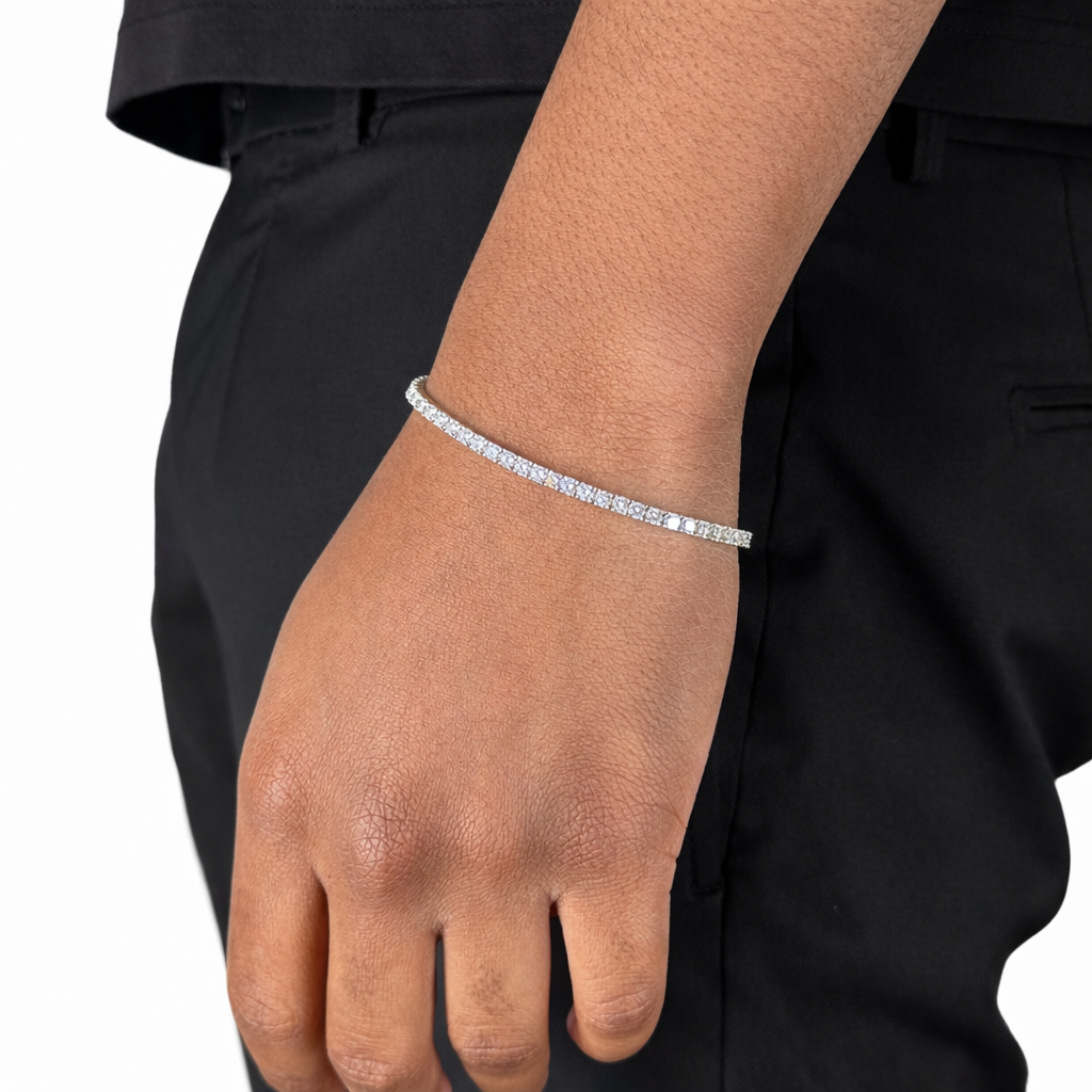 3mm Silver Moissanite Tennis Chain + 3mm Silver Moissanite Tennis Bracelet