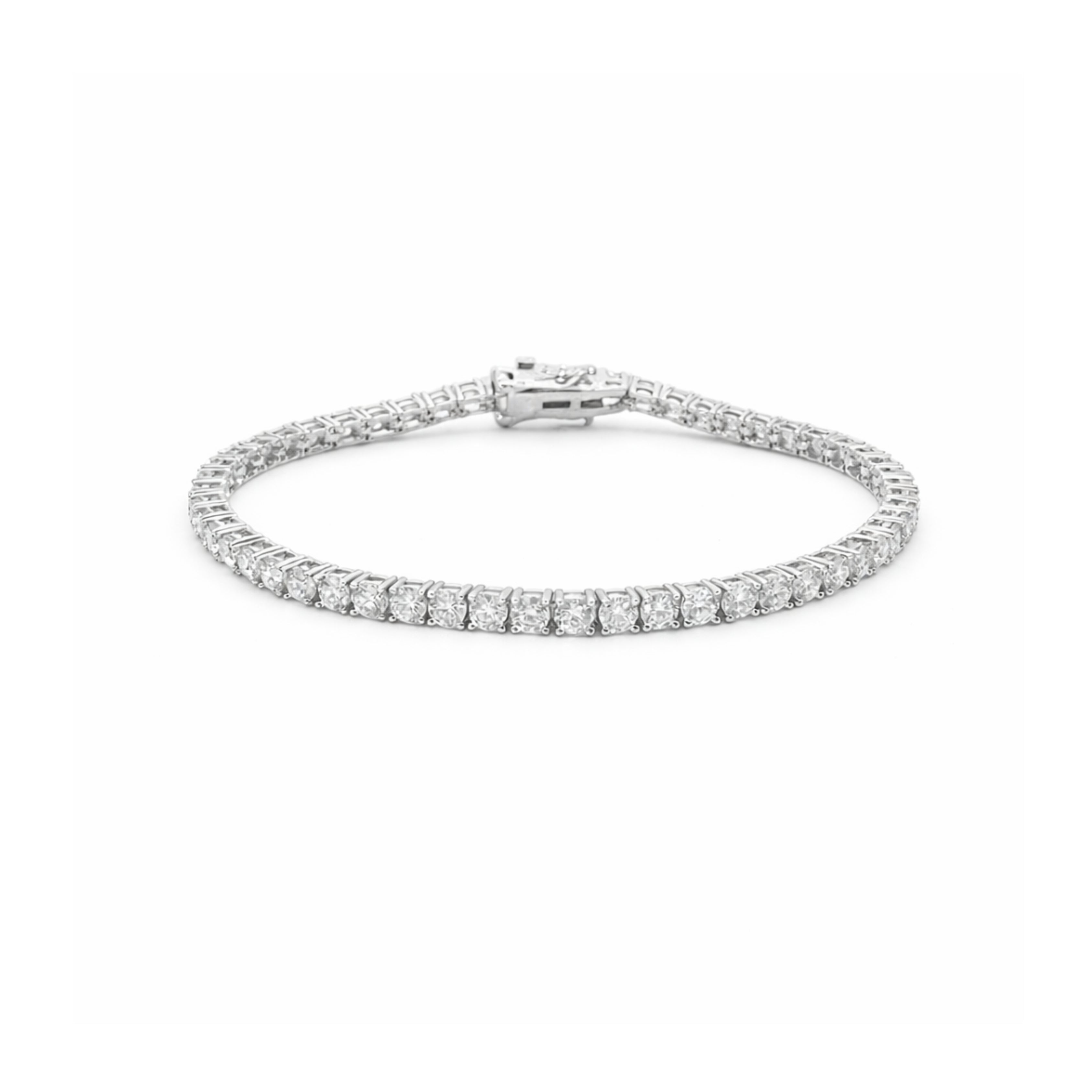 3mm Silver Moissanite Tennis Bracelet + Silver Eternity Moissanite Ring 1CT
