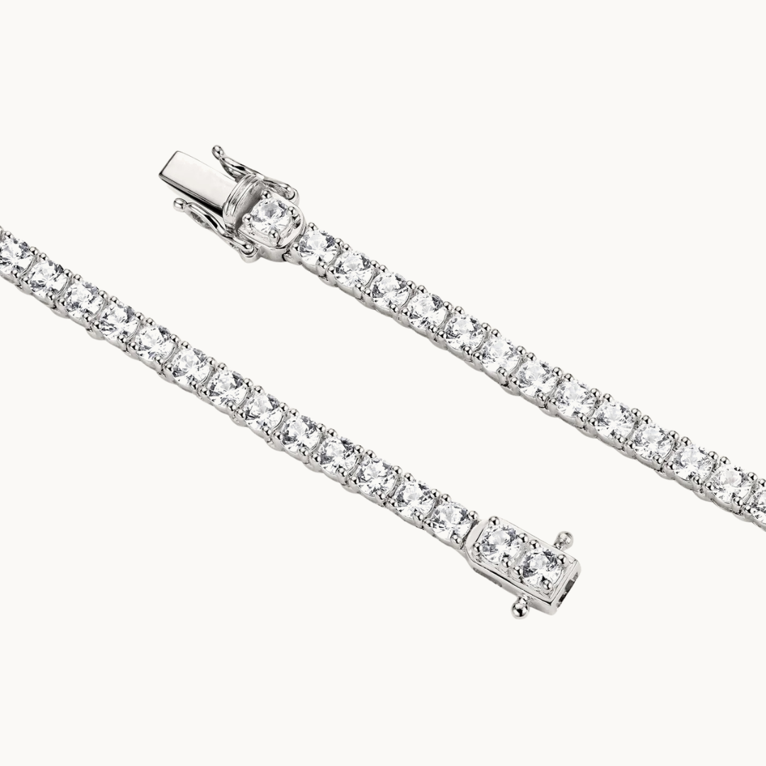 3mm Silver Moissanite Tennis Chain + 3mm Silver Moissanite Tennis Bracelet