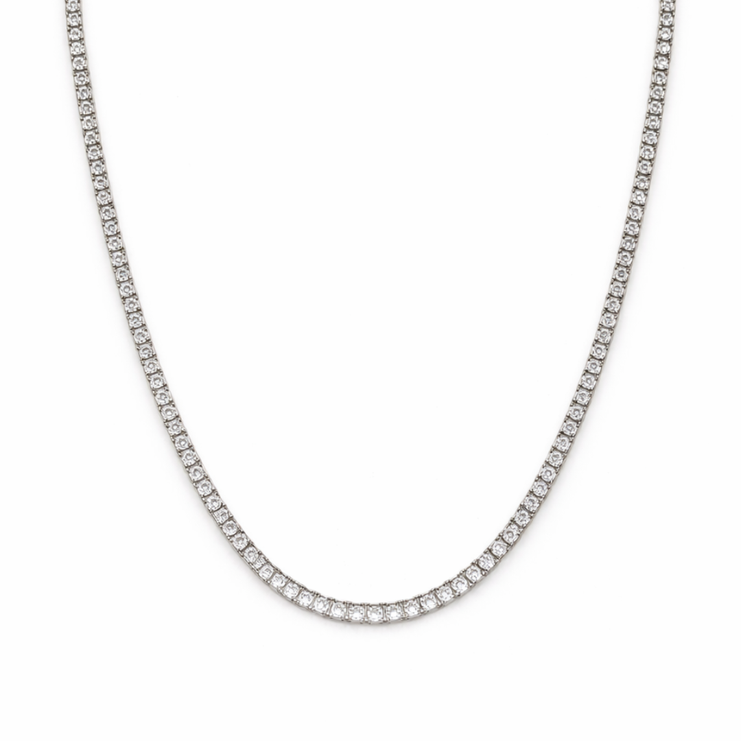 3mm Silver Moissanite Tennis Chain + 3mm Silver Moissanite Tennis Bracelet