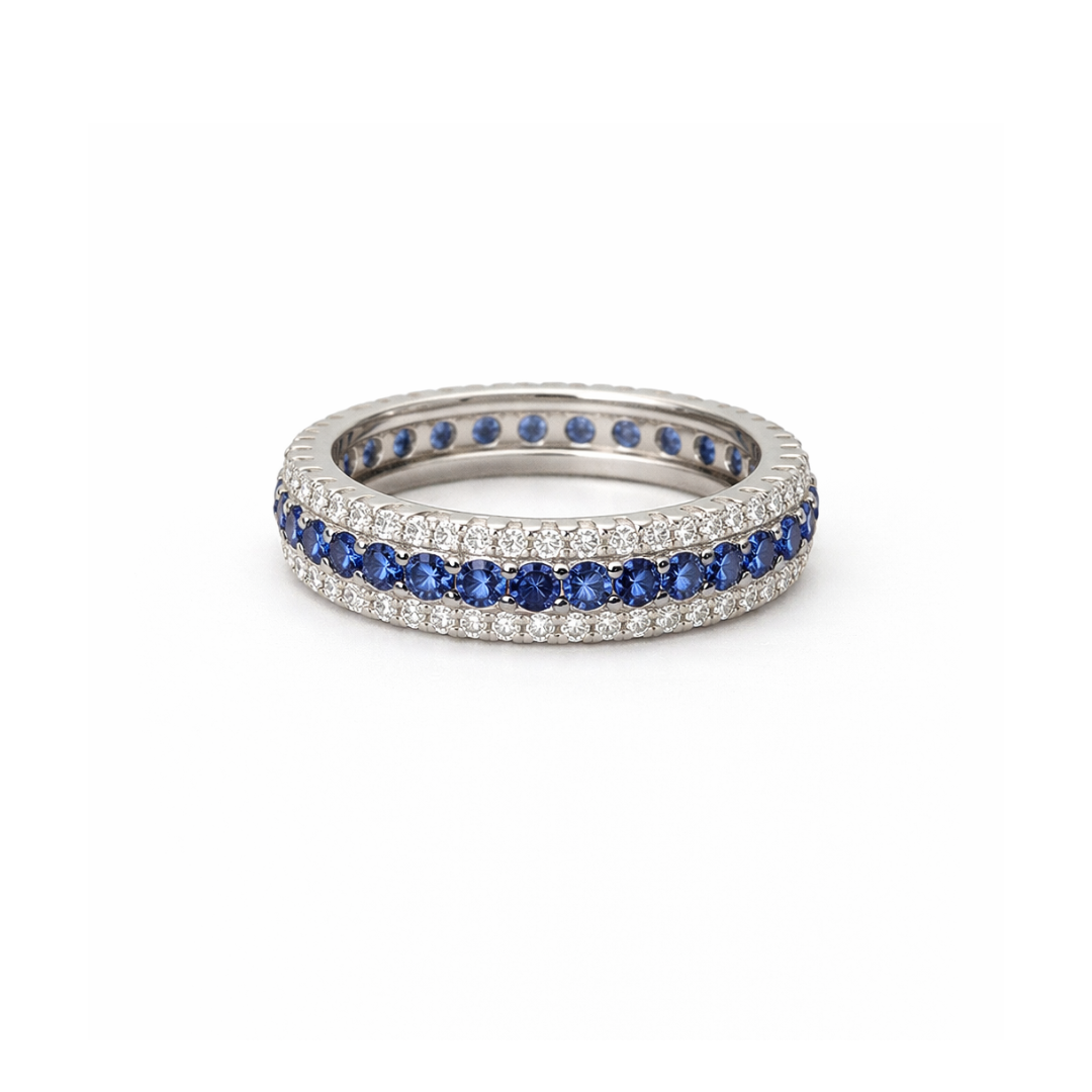 Silver Eternity Moissanite & Lab Sapphire Men's Ring