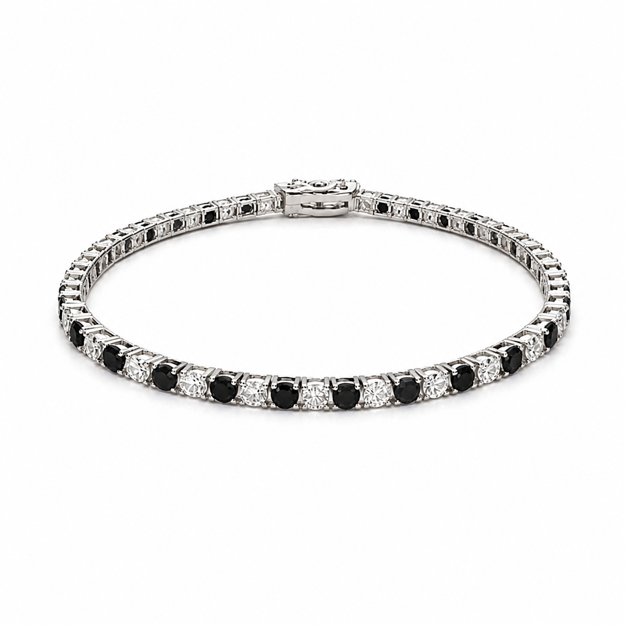 3mm Silver Black & White Zircon Tennis Bracelet