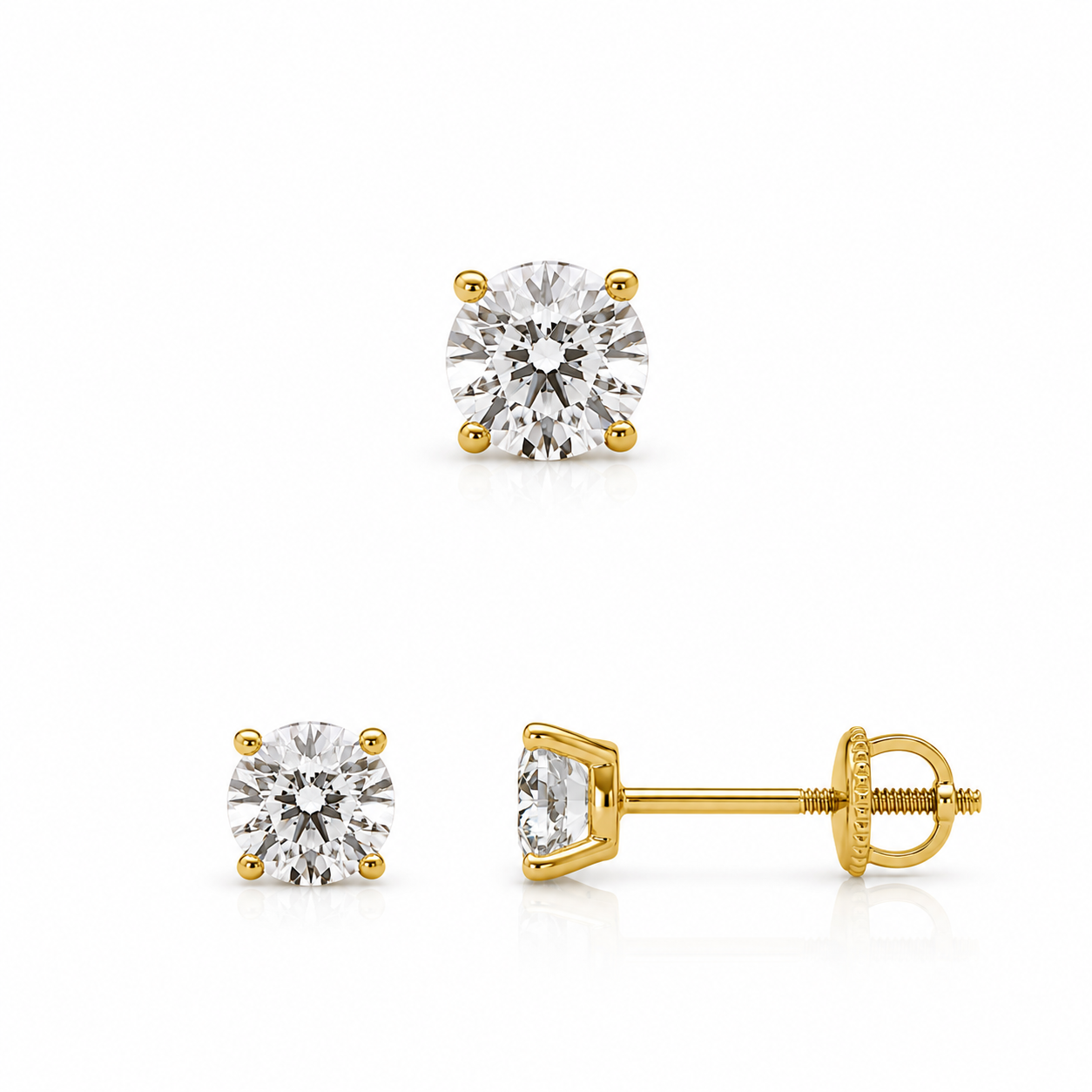 1CT Laboratory Diamond Round Cut 10K Yellow Gold Earrings