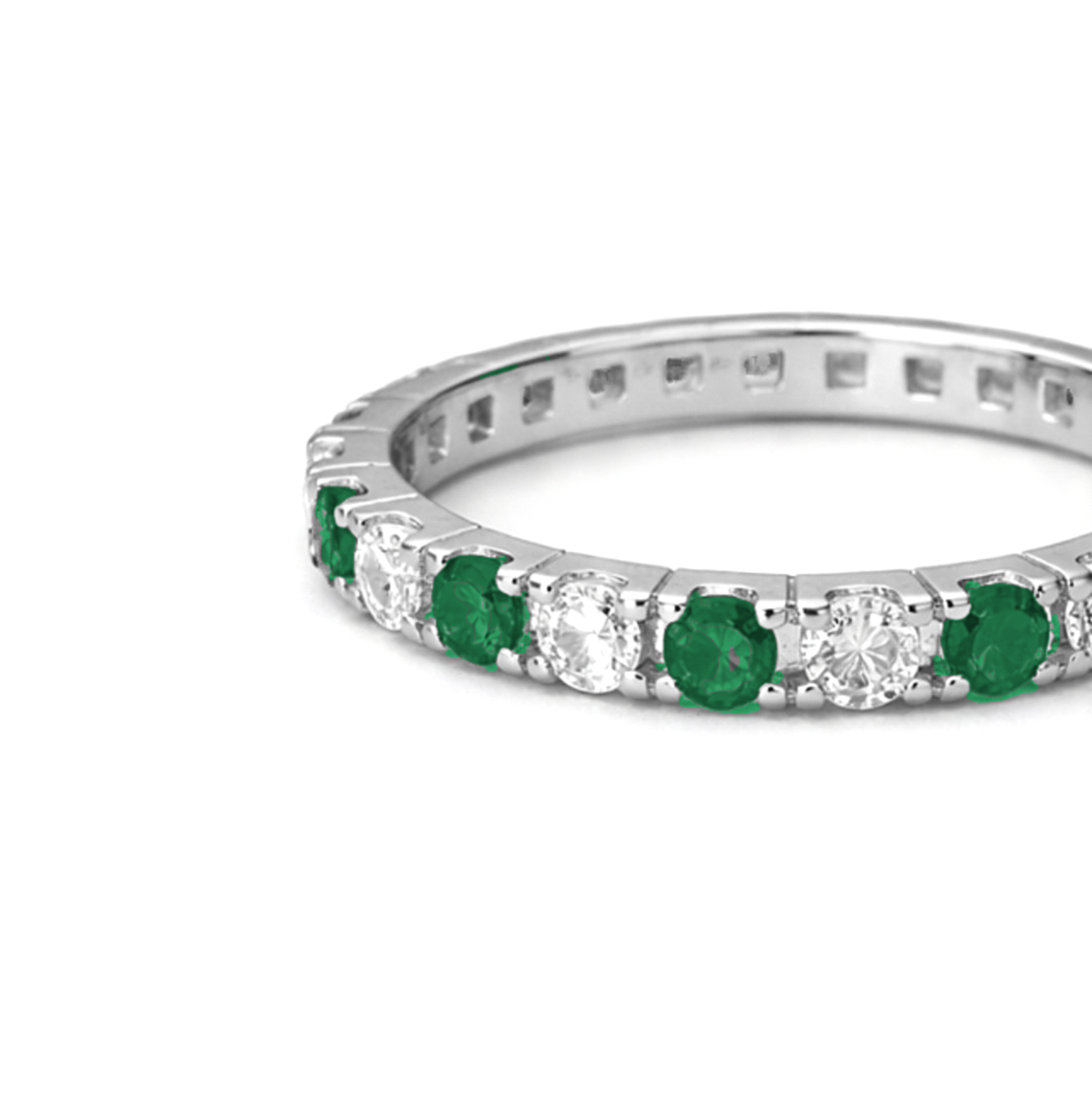 3mm Silver Zircon Green & White Tennis Bracelet + Silver Eternity Green & White Zircon Ring