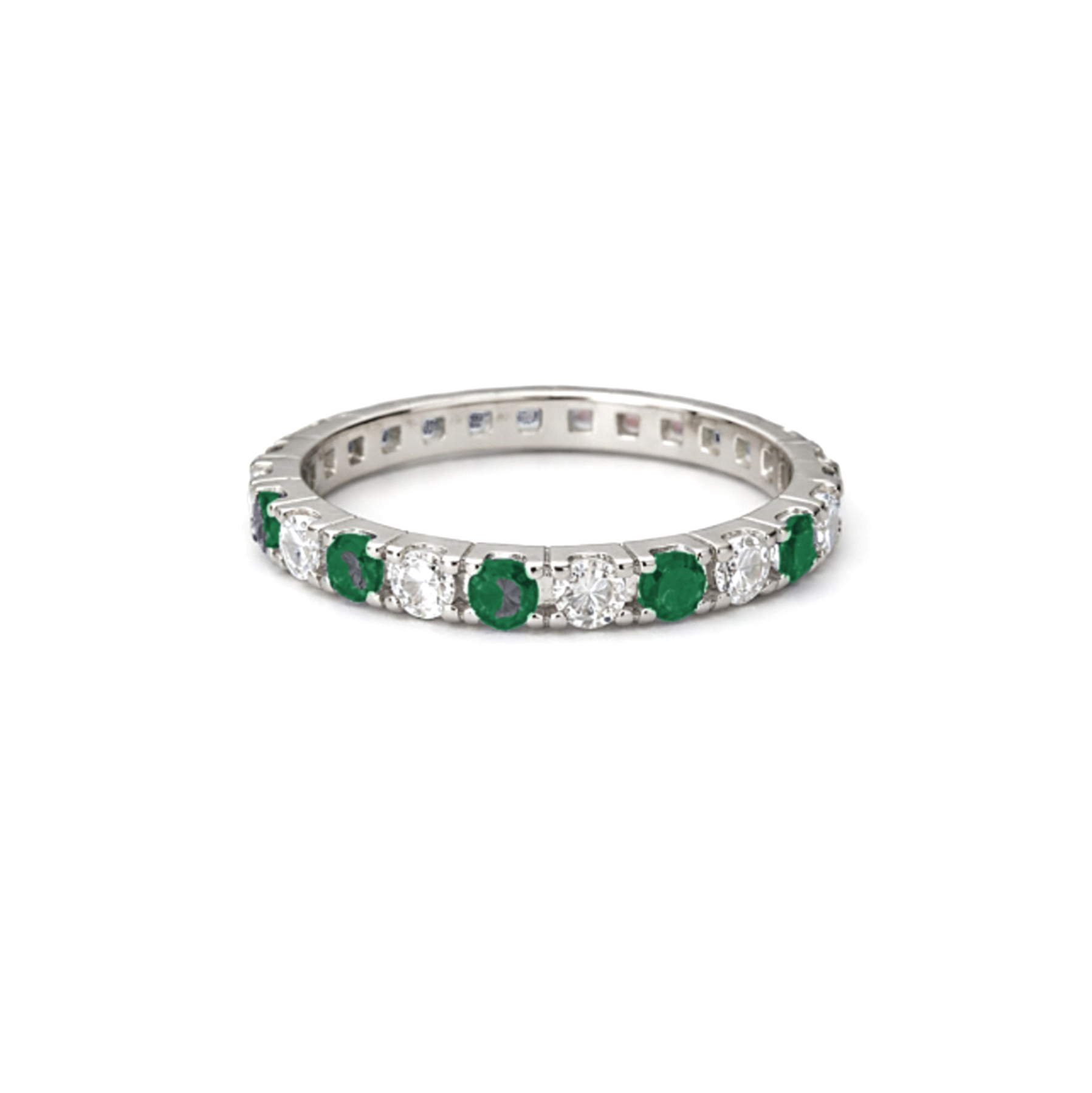 3mm Silver Zircon Green & White Tennis Bracelet + Silver Eternity Green & White Zircon Ring