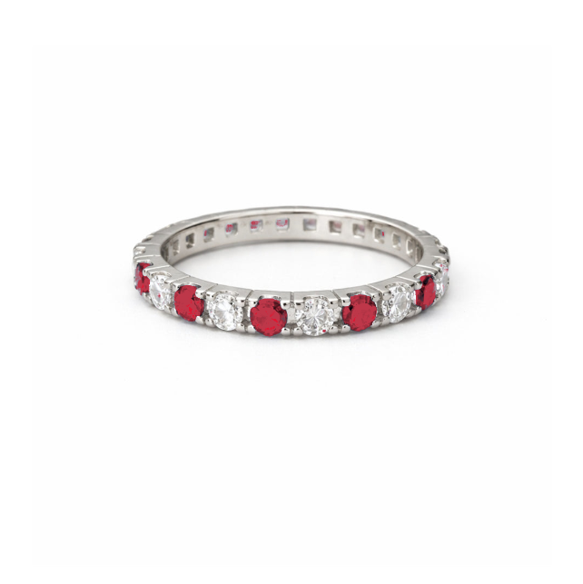 3mm Silver Zircon Red & White Tennis Bracelet + Silver Eternity Red & White Zircon Ring