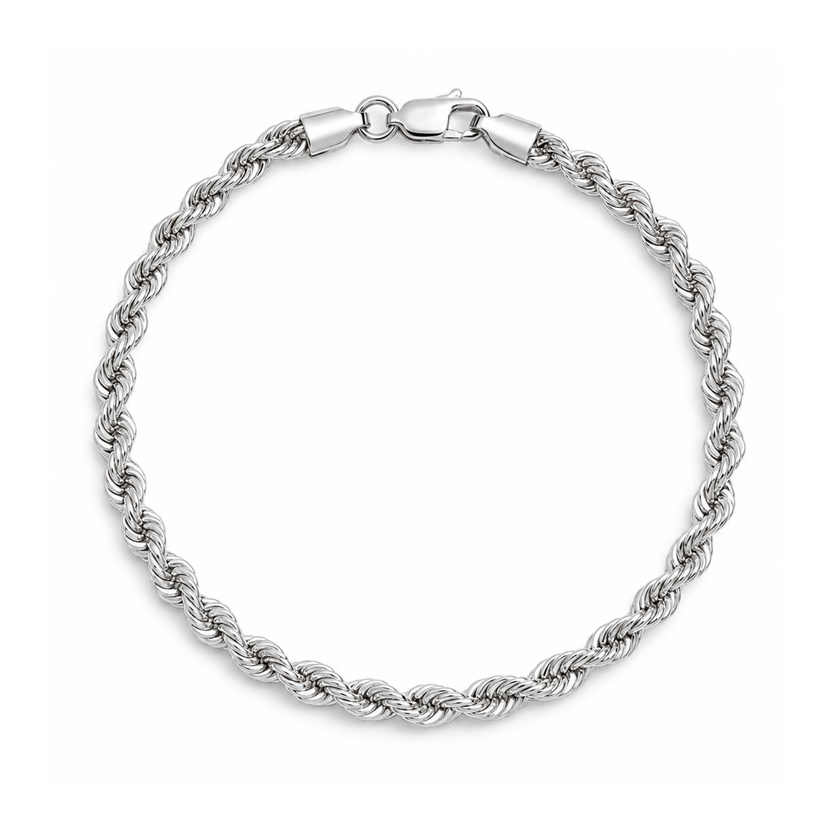 4mm Silver Rope Chain + Bracelet Rhodium Plated